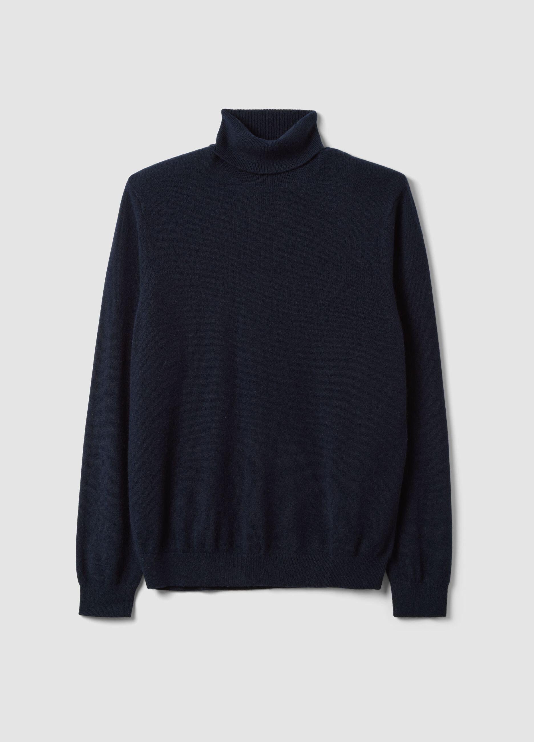 Blue pure cashmere roll-neck jumper, regular fit