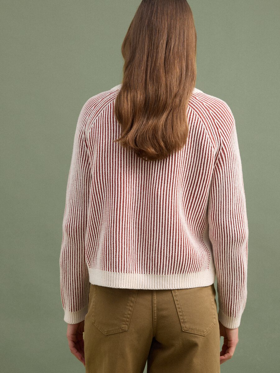 White pure cotton ribbed crew-neck cardigan_3