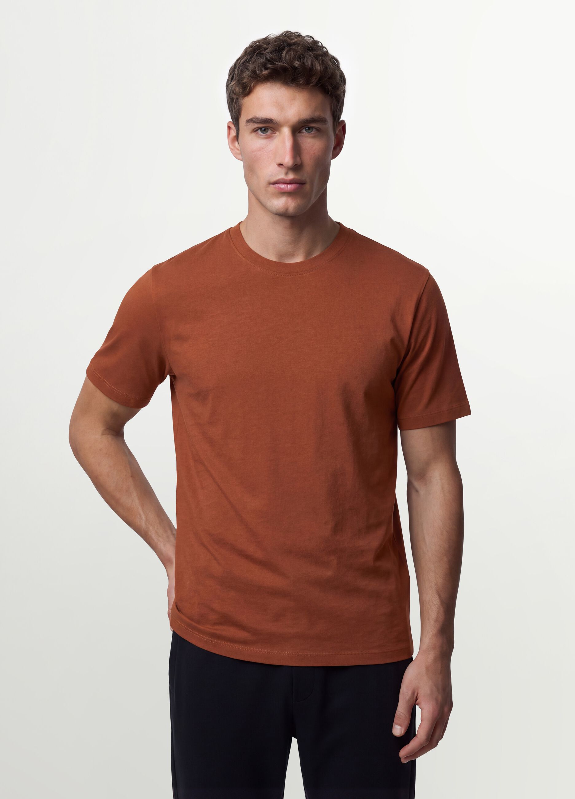Brown regular-fit T-shirt in pure organic cotton jersey