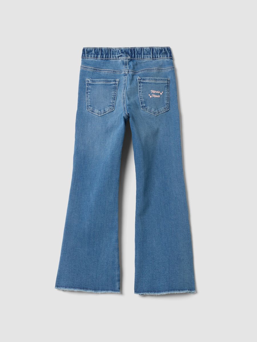 Jeggings blu flare fit in cotone e viscosa elasticizzata con stampa Minnie_1