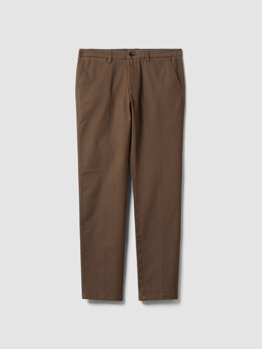 Brown slim-fit stretch cotton twill chino trousers_4