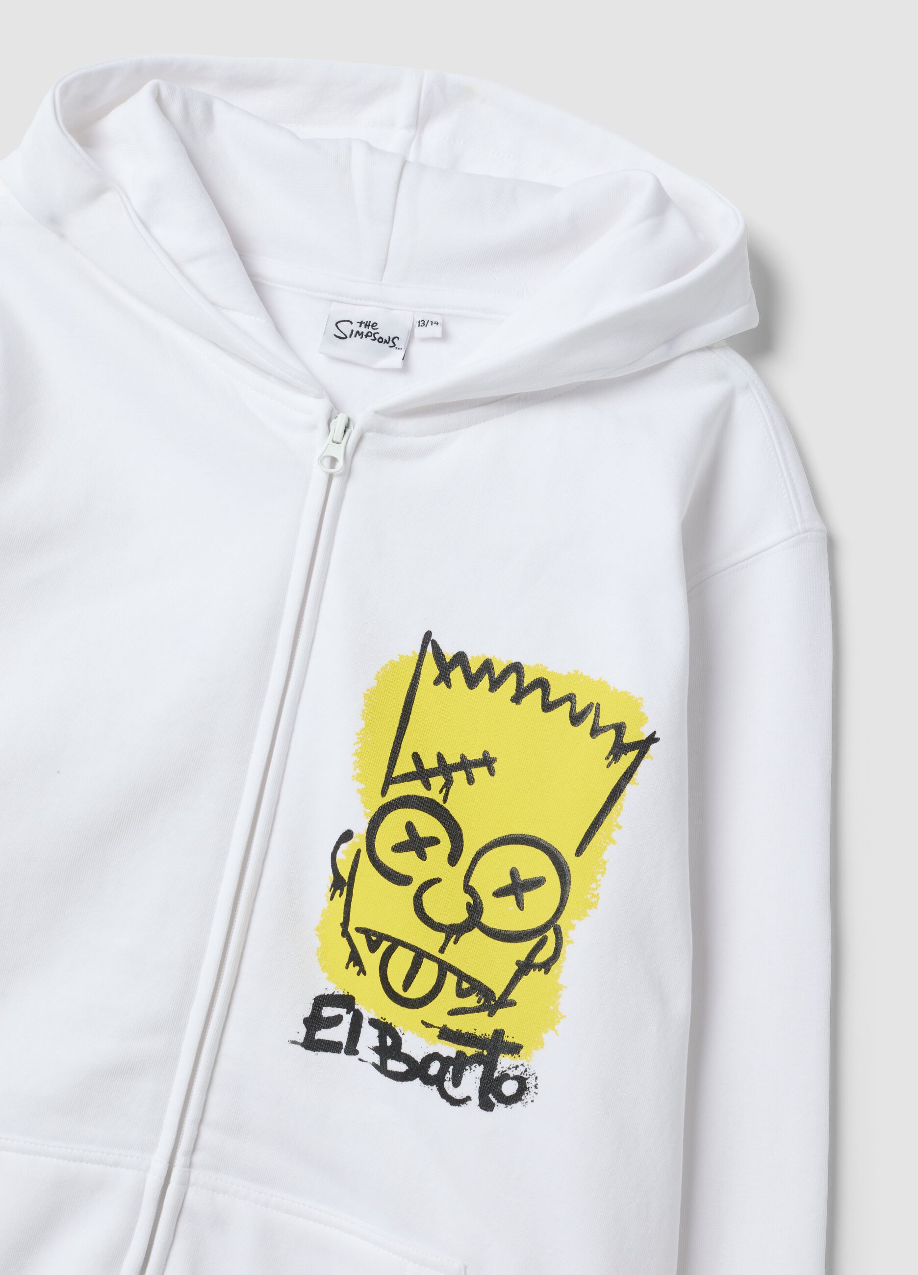 White pure-cotton hooded sweatshirt with Simpsons print for boys