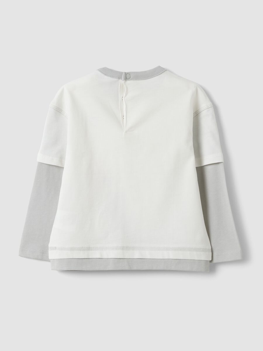 White oversized pure cotton T-shirt with print for baby boy_1