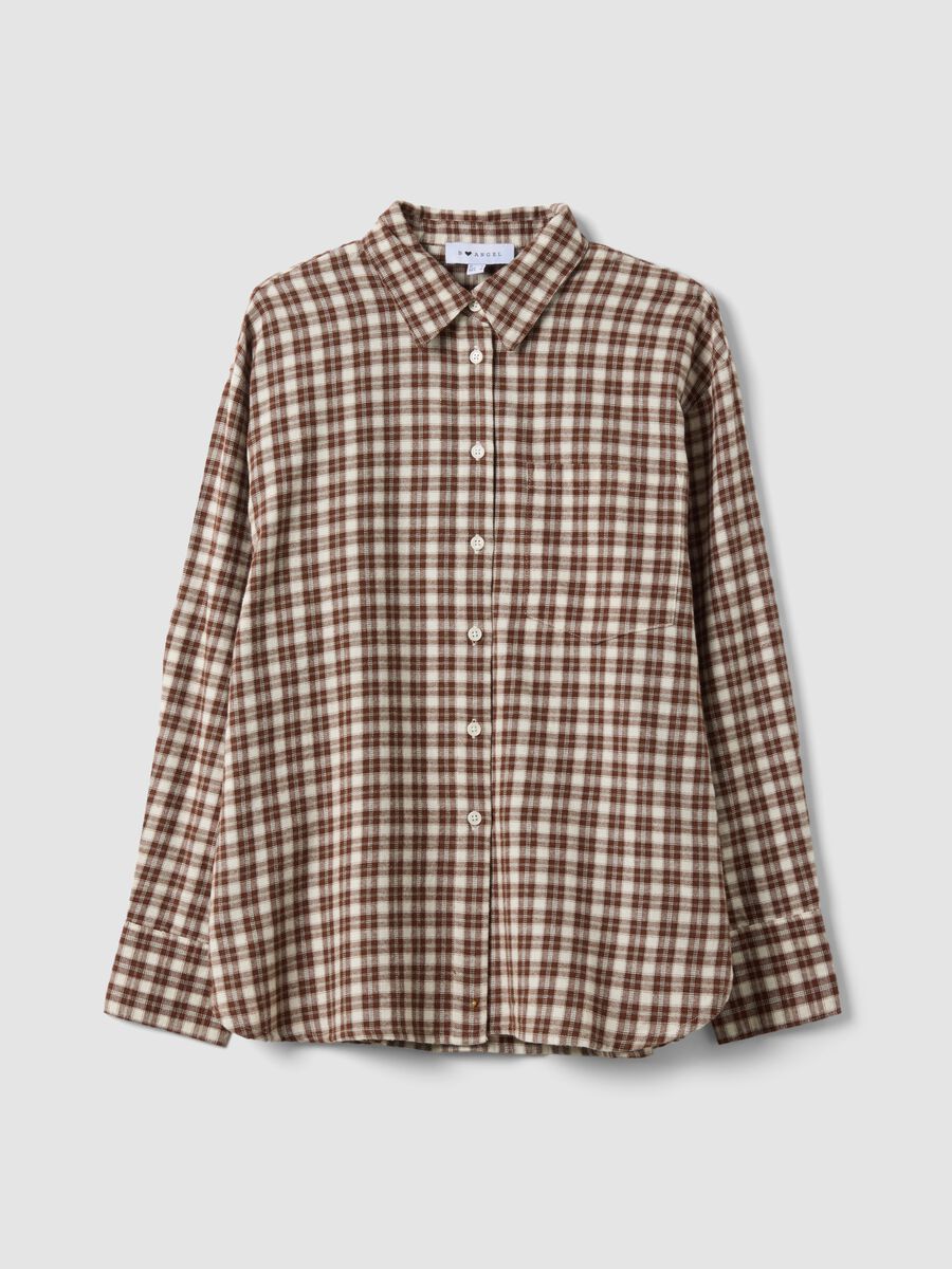 Brown checked pure cotton flannel shirt_0