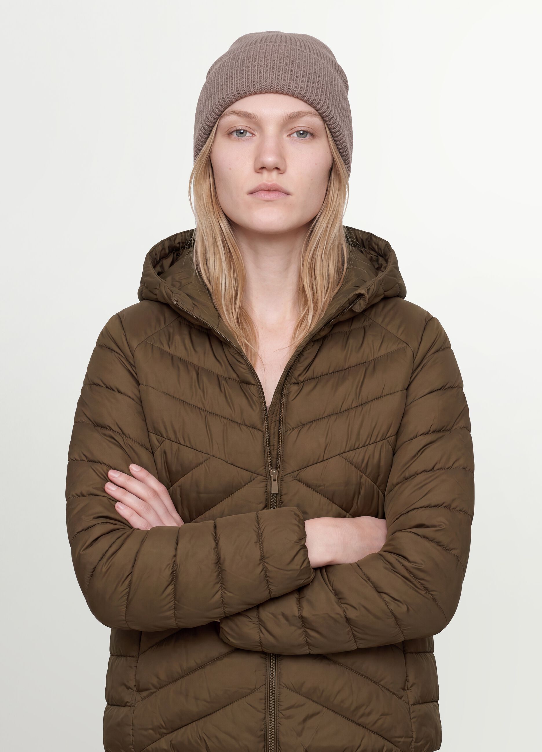 Green Ultralight quilted hooded jacket with zip