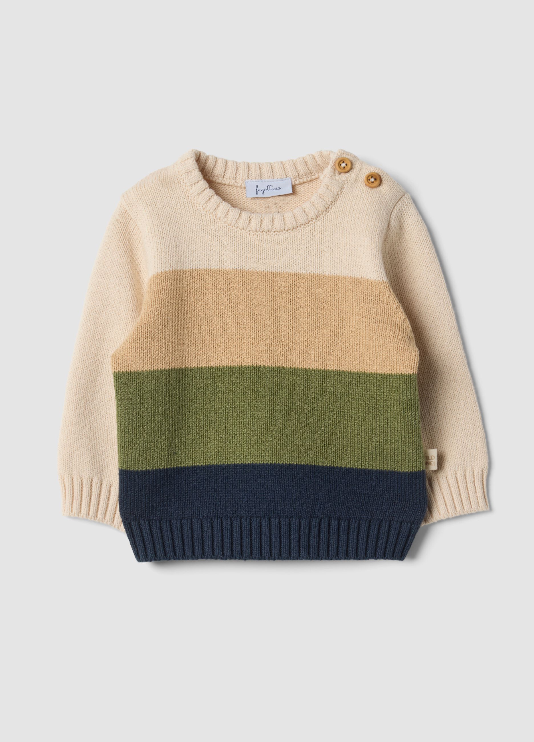 Multicolour striped pure cotton crew-neck baby top
