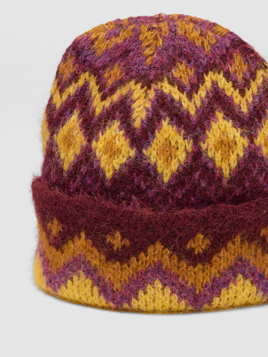 Cappello giallo e viola in lana elasticizzata jacquard_2