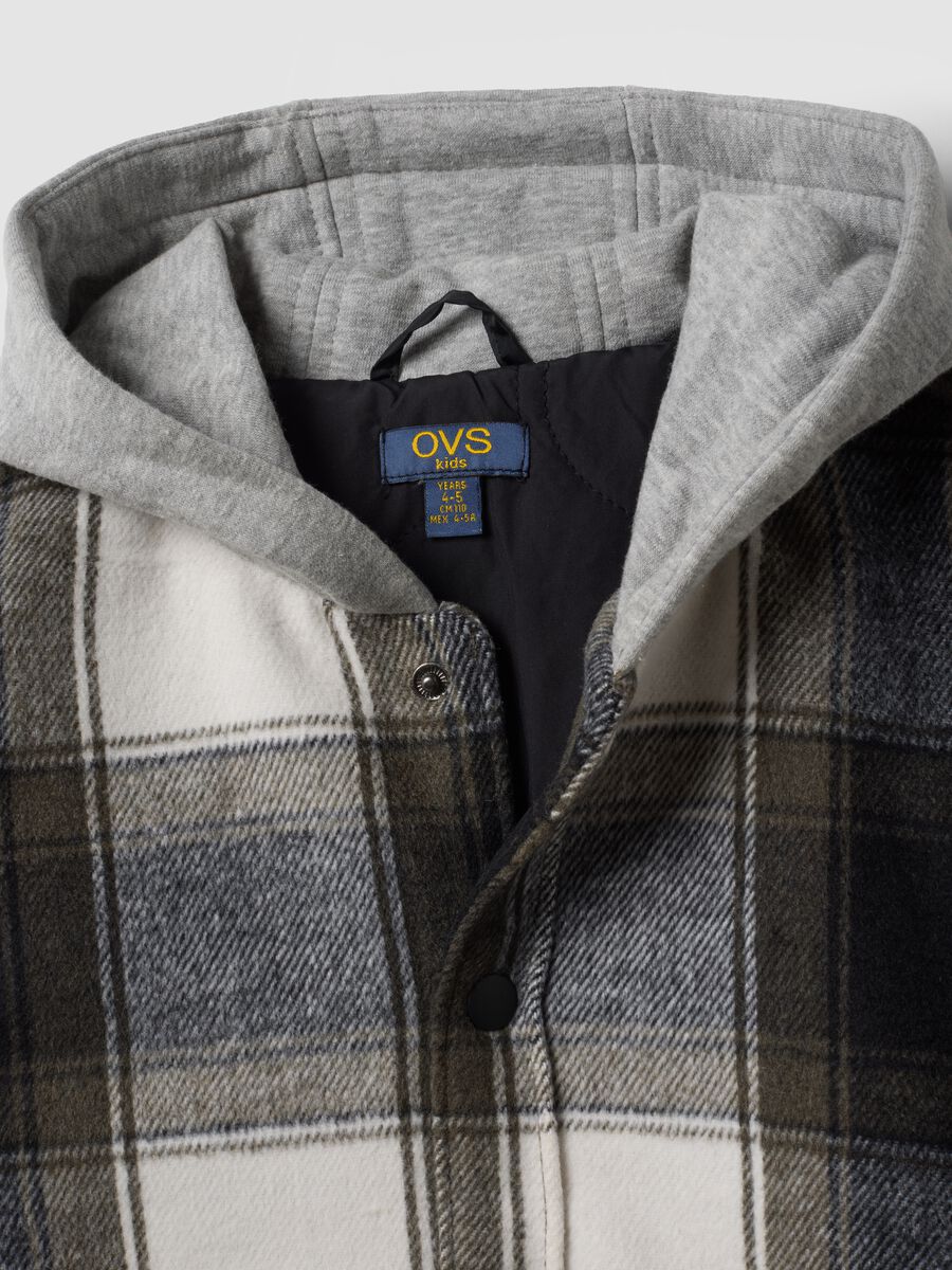 Grey checked hooded padded shacket_2
