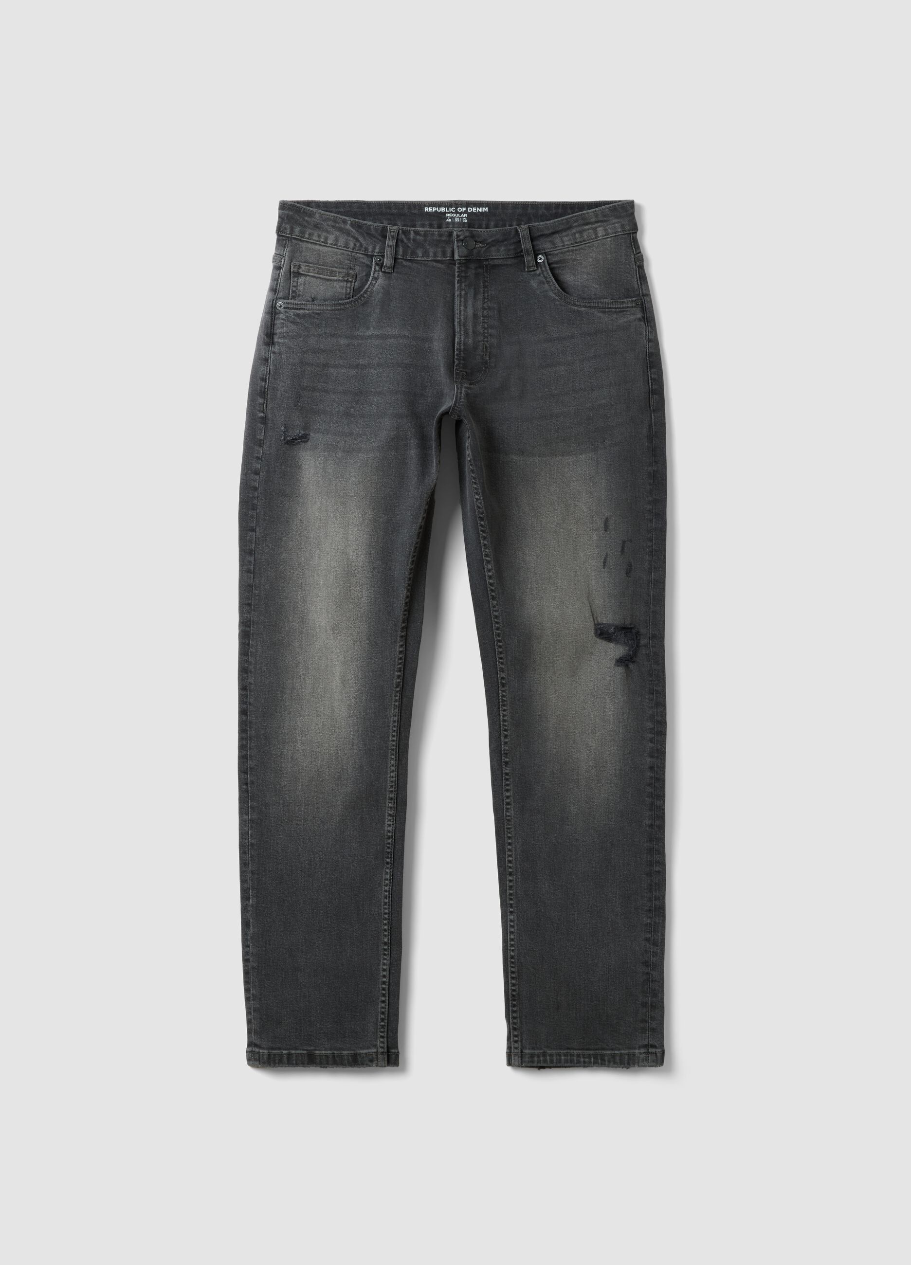 Regular-fit grey denim jeans in stretch cotton