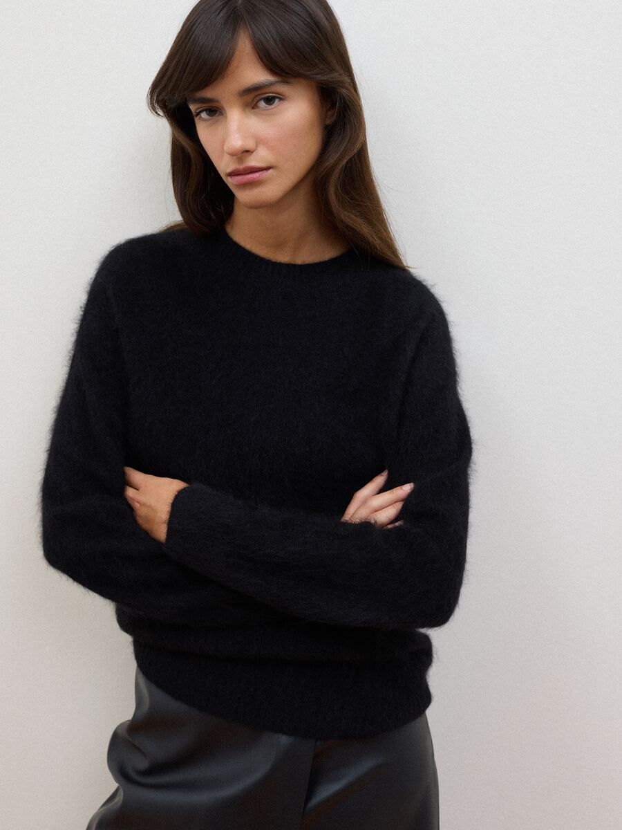 Black crew-neck wool and cashmere blend jumper, oversized fit_0