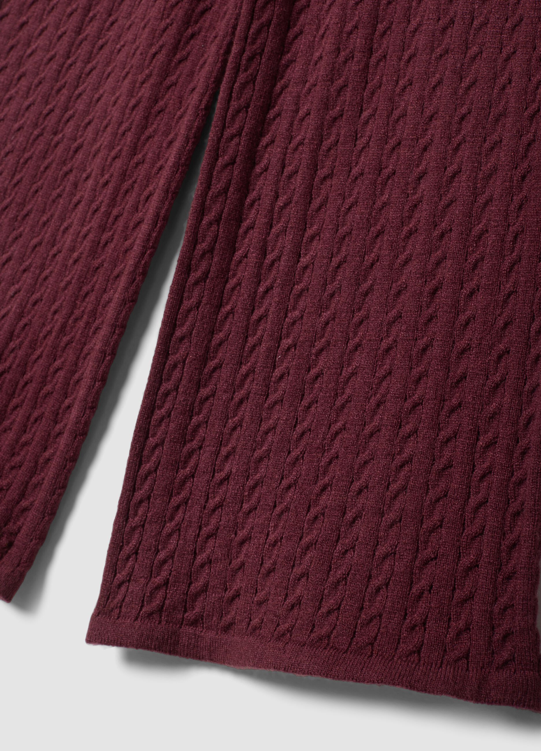 Plum purple flared leggings with cable-knit pattern