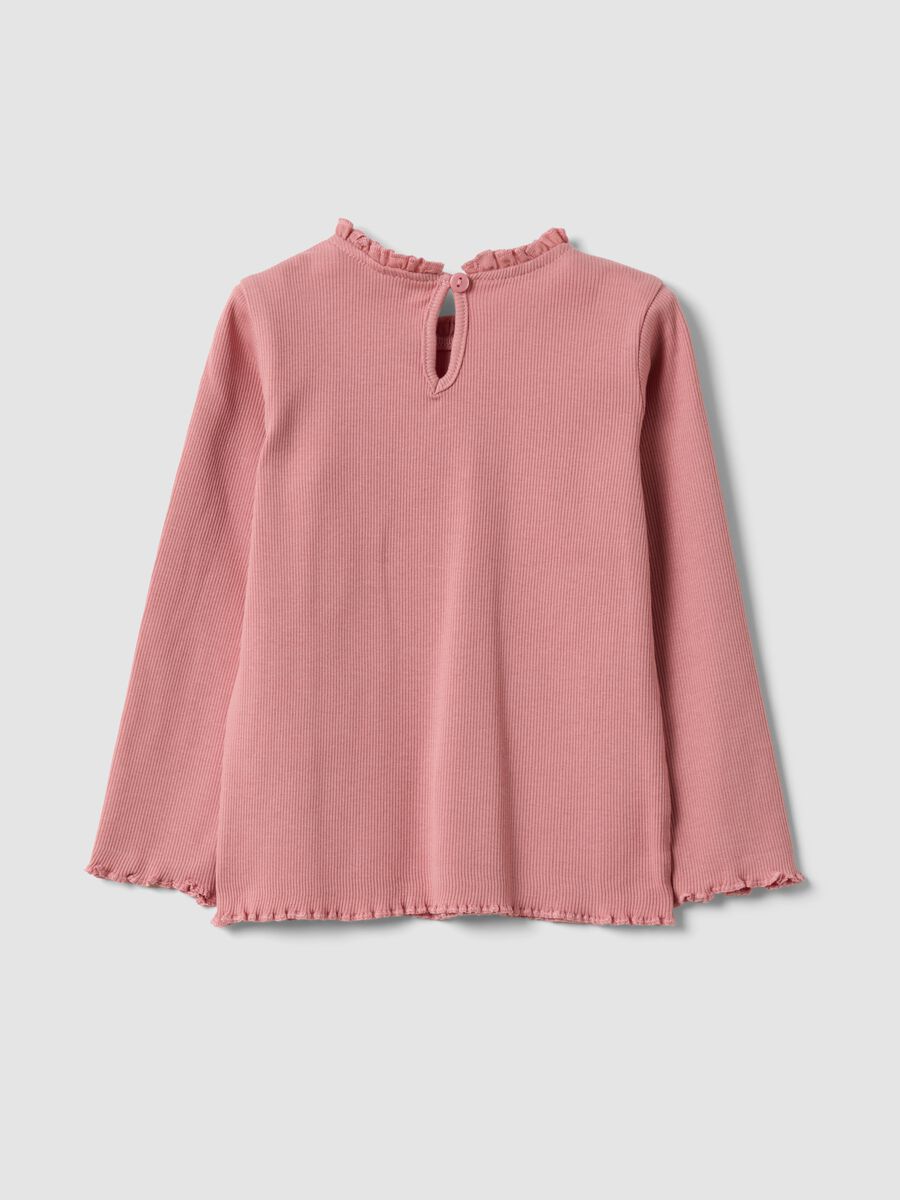 Pink ribbed crew-neck top in stretch organic cotton_1