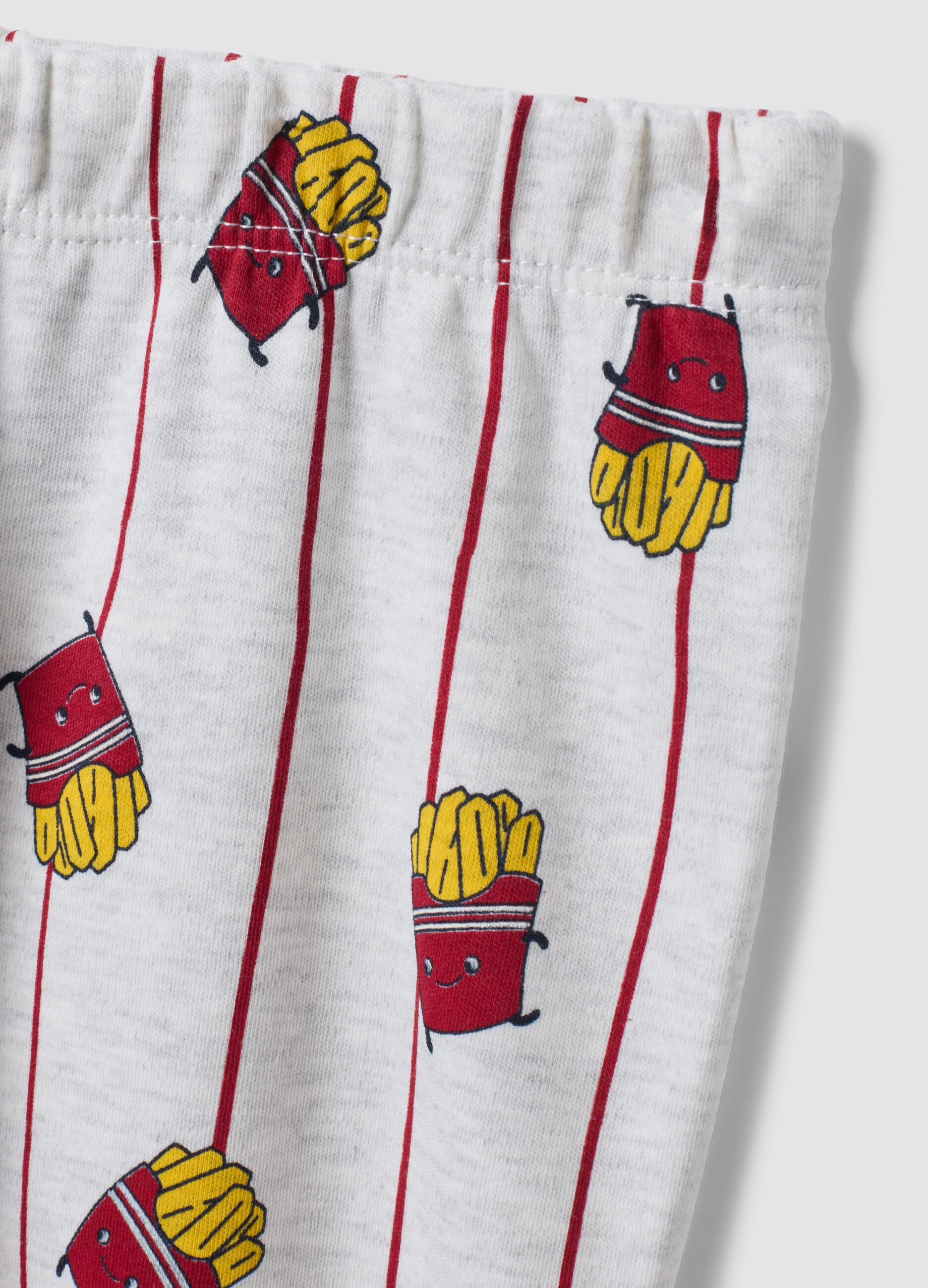 Grey and red crew-neck pyjamas in organic cotton and viscose blend