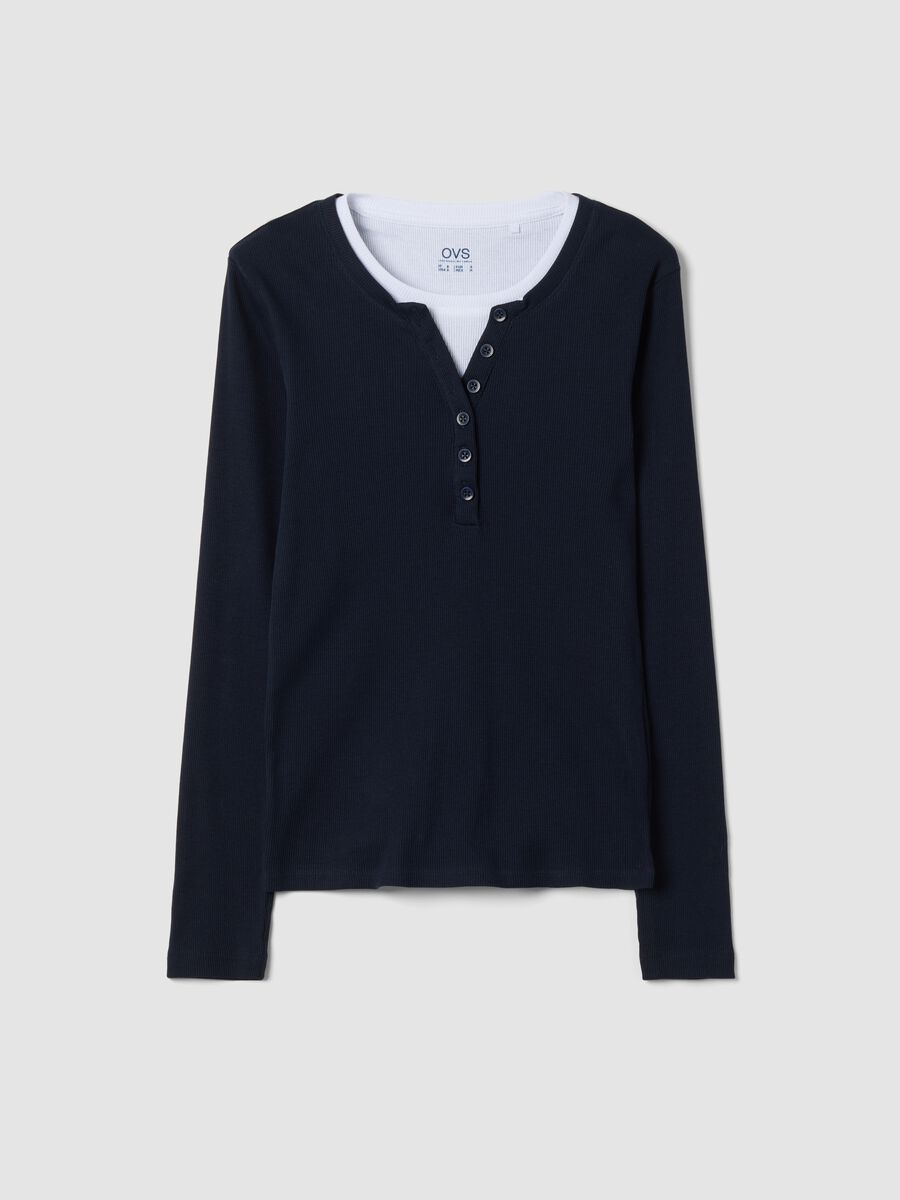 Blue long-sleeved pure cotton crew-neck T-shirt_4