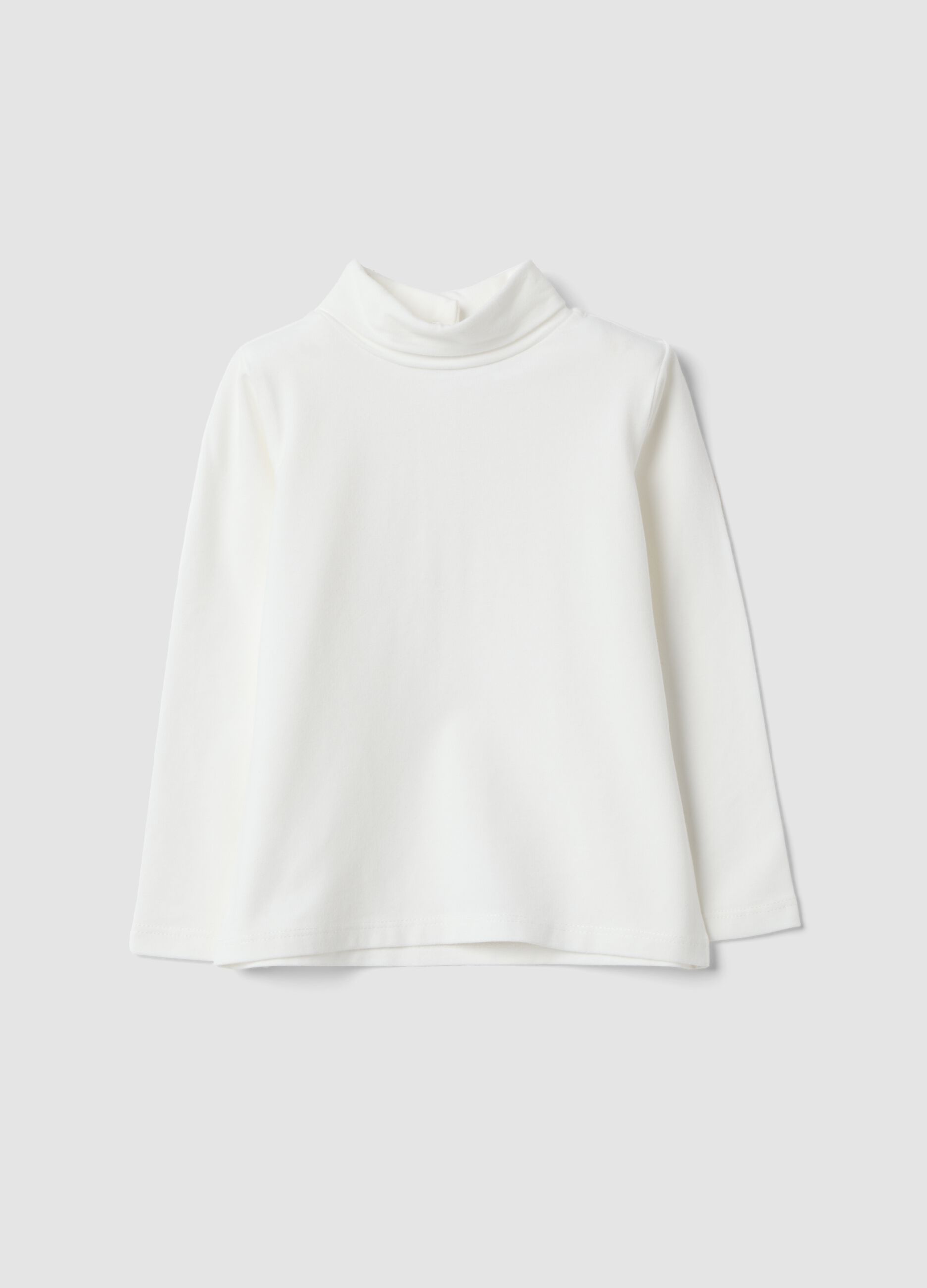 Maglia bianca in cotone organico elasticizzato con girocollo