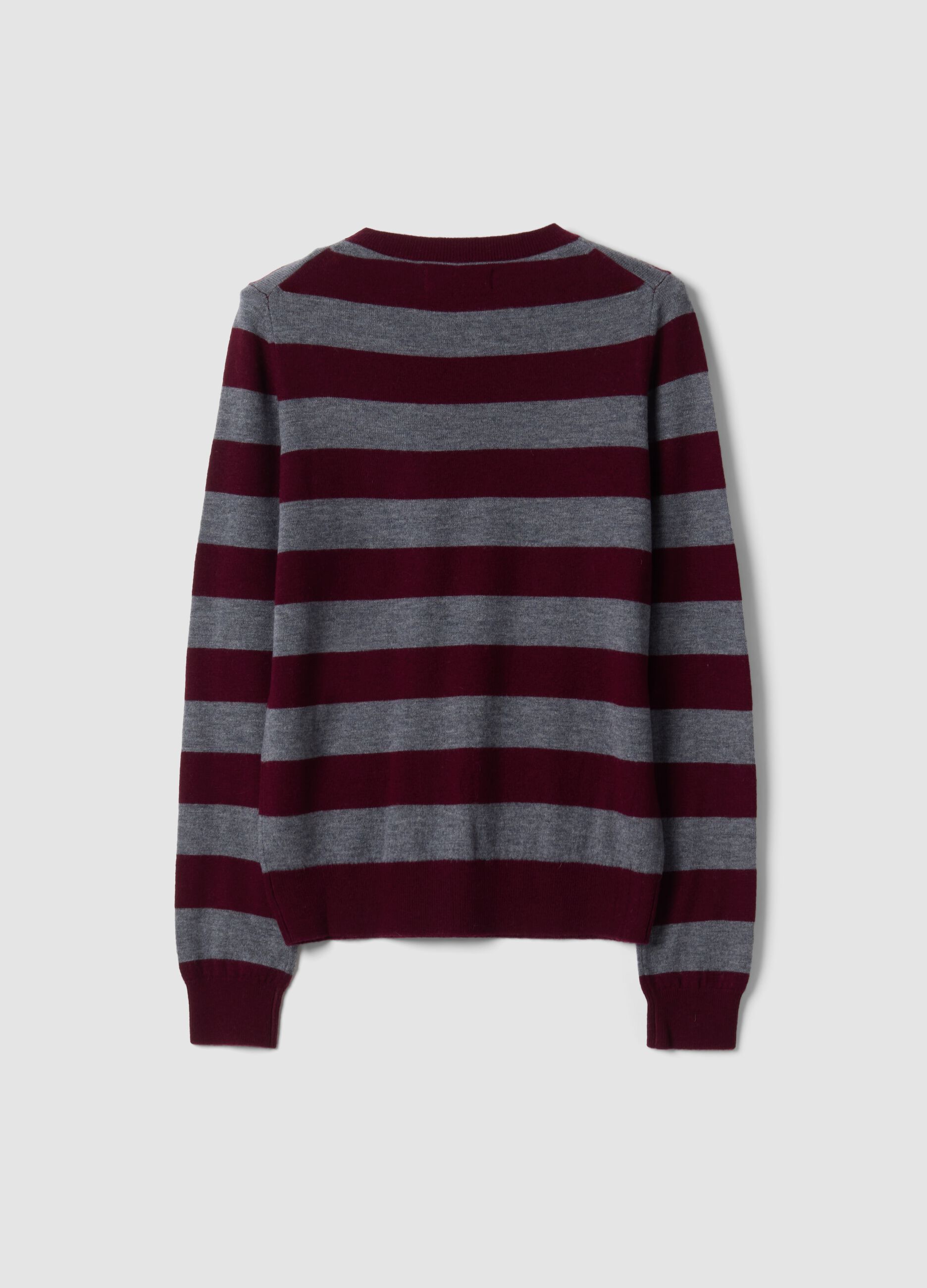 Maglia rossa in pura lana a righe con girocollo
