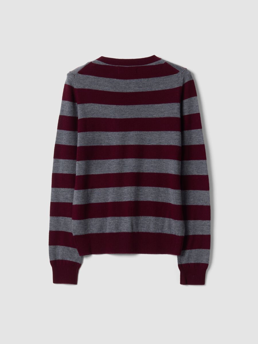 Maglia rossa in pura lana a righe con girocollo_2