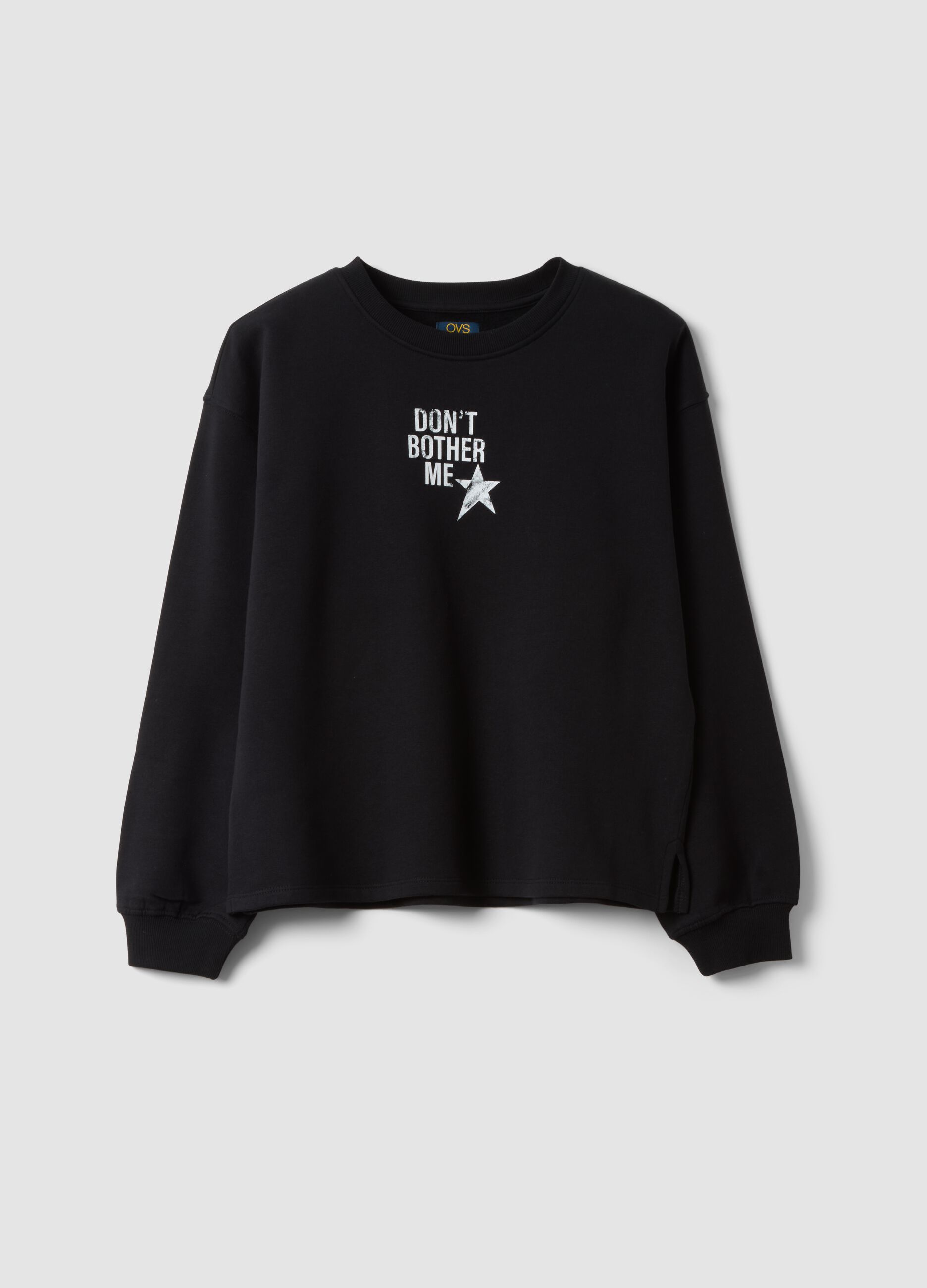 Black organic cotton sweatshirt with ribbed collar