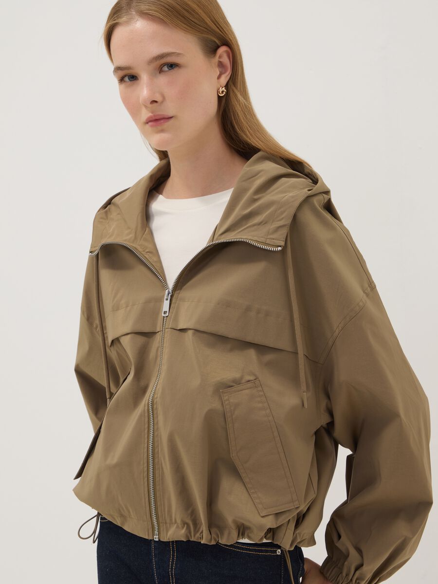 Beige hooded jacket with zip_1