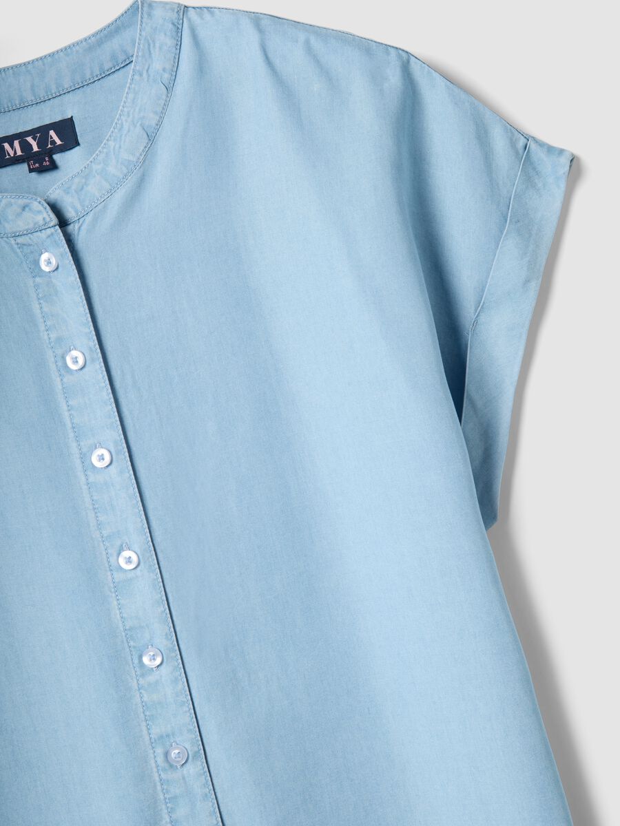 Regular fit pure lyocell blue blouse with mandarin collar_5