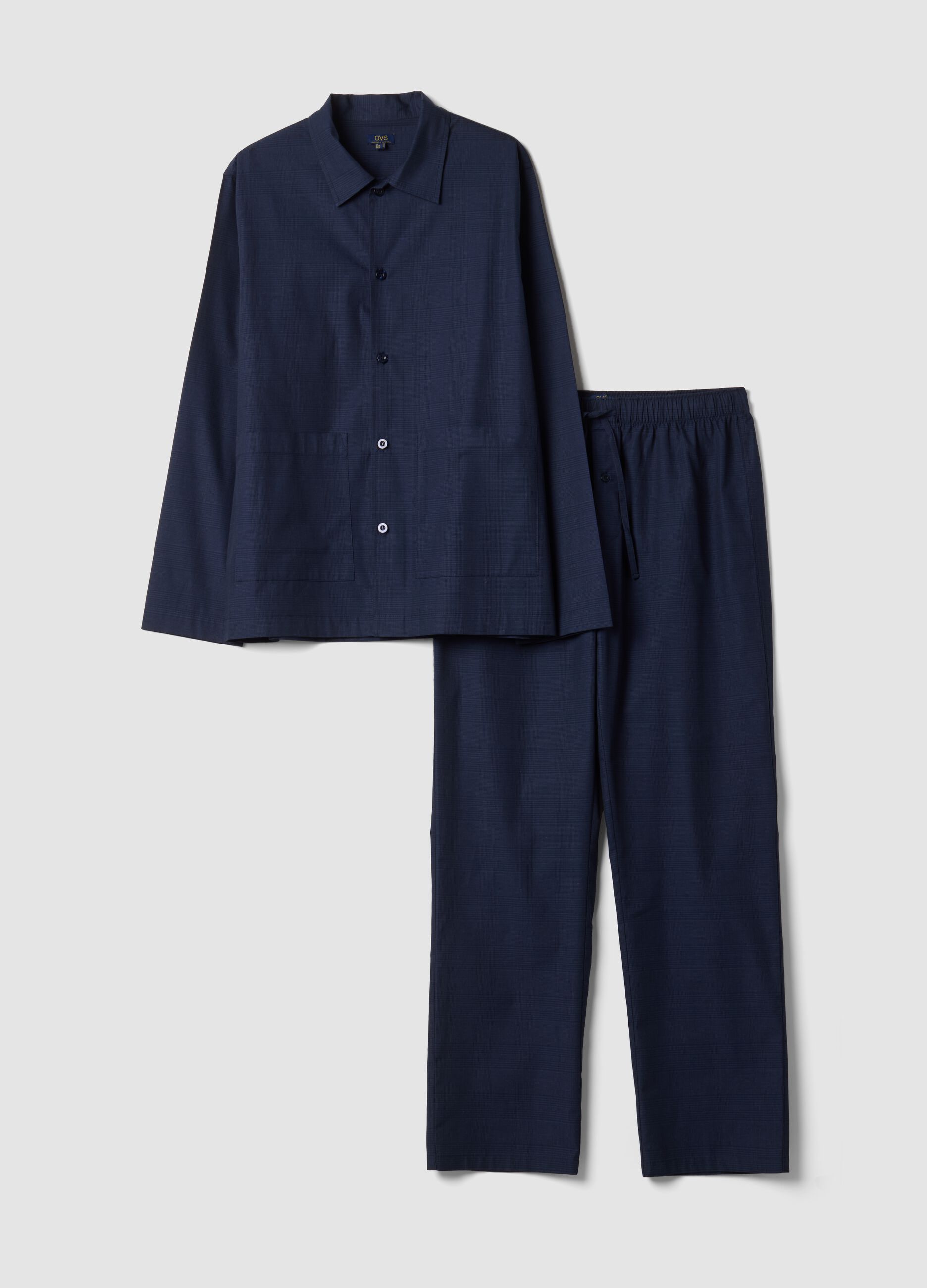 Blue pure organic cotton pyjamas with collar