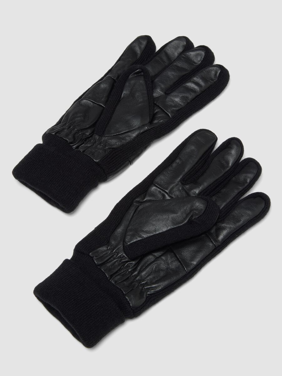 Black genuine lambskin gloves with knitted cuffs_1