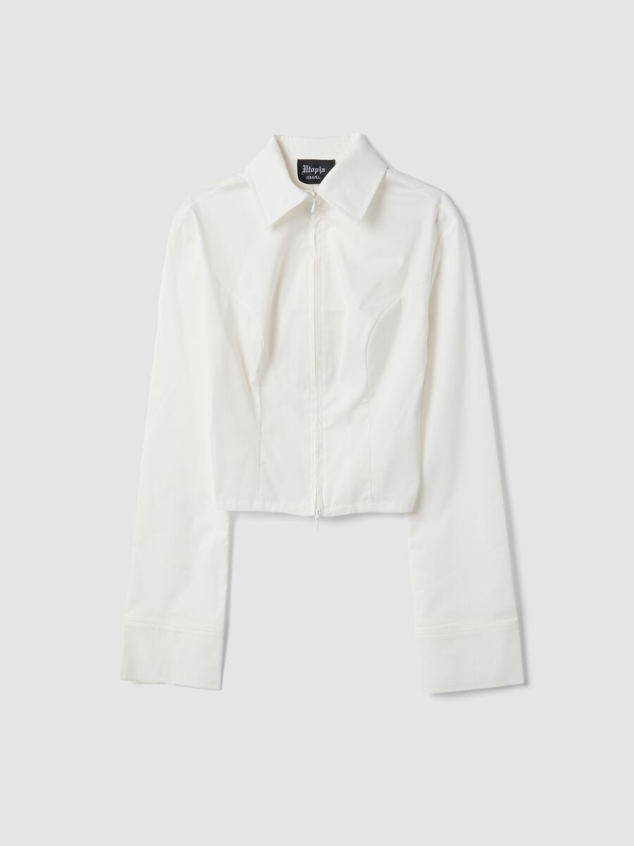 Fitted Full-Zip Shirt in White_1