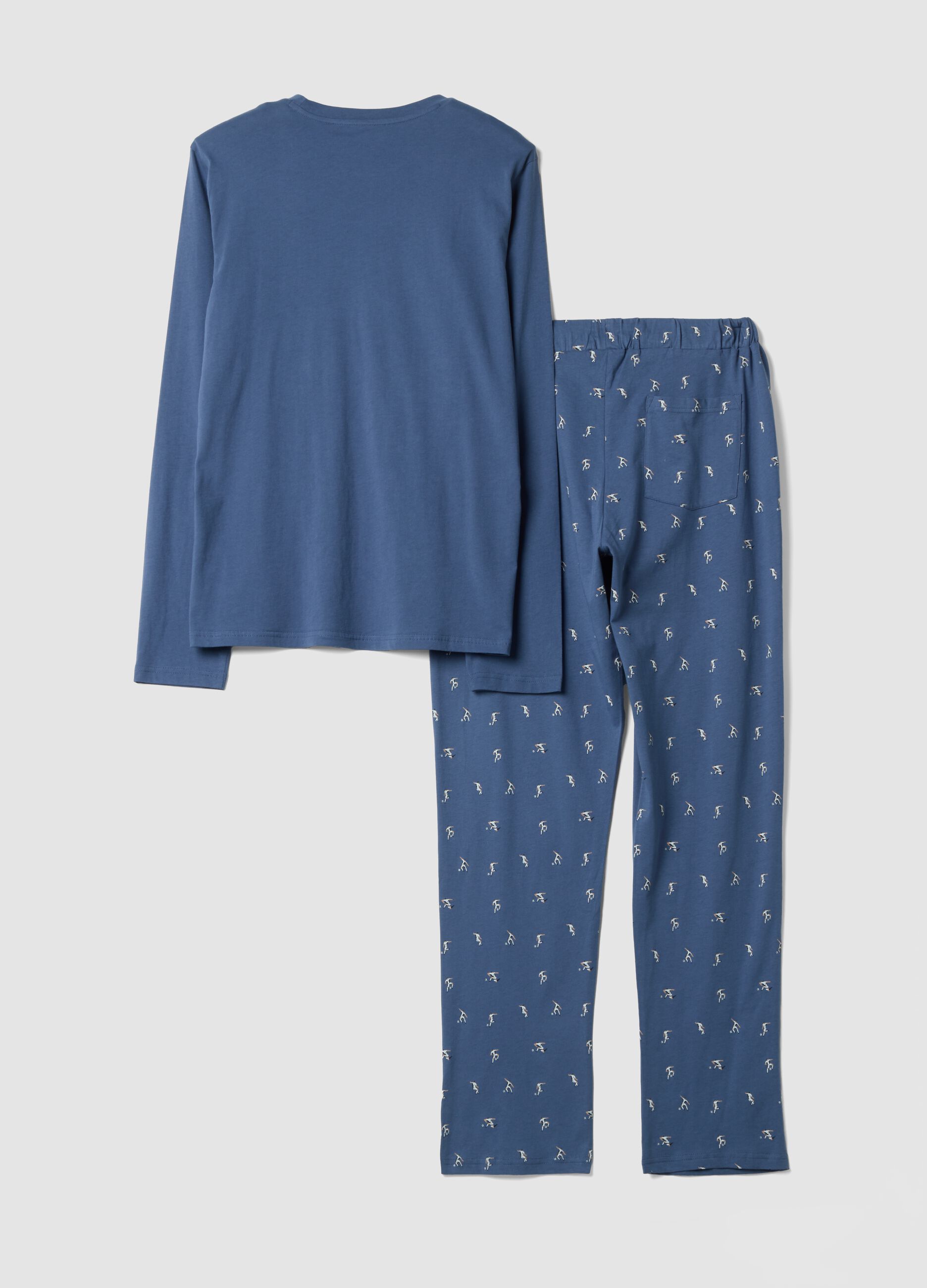 Blue pure organic cotton crew-neck pyjamas