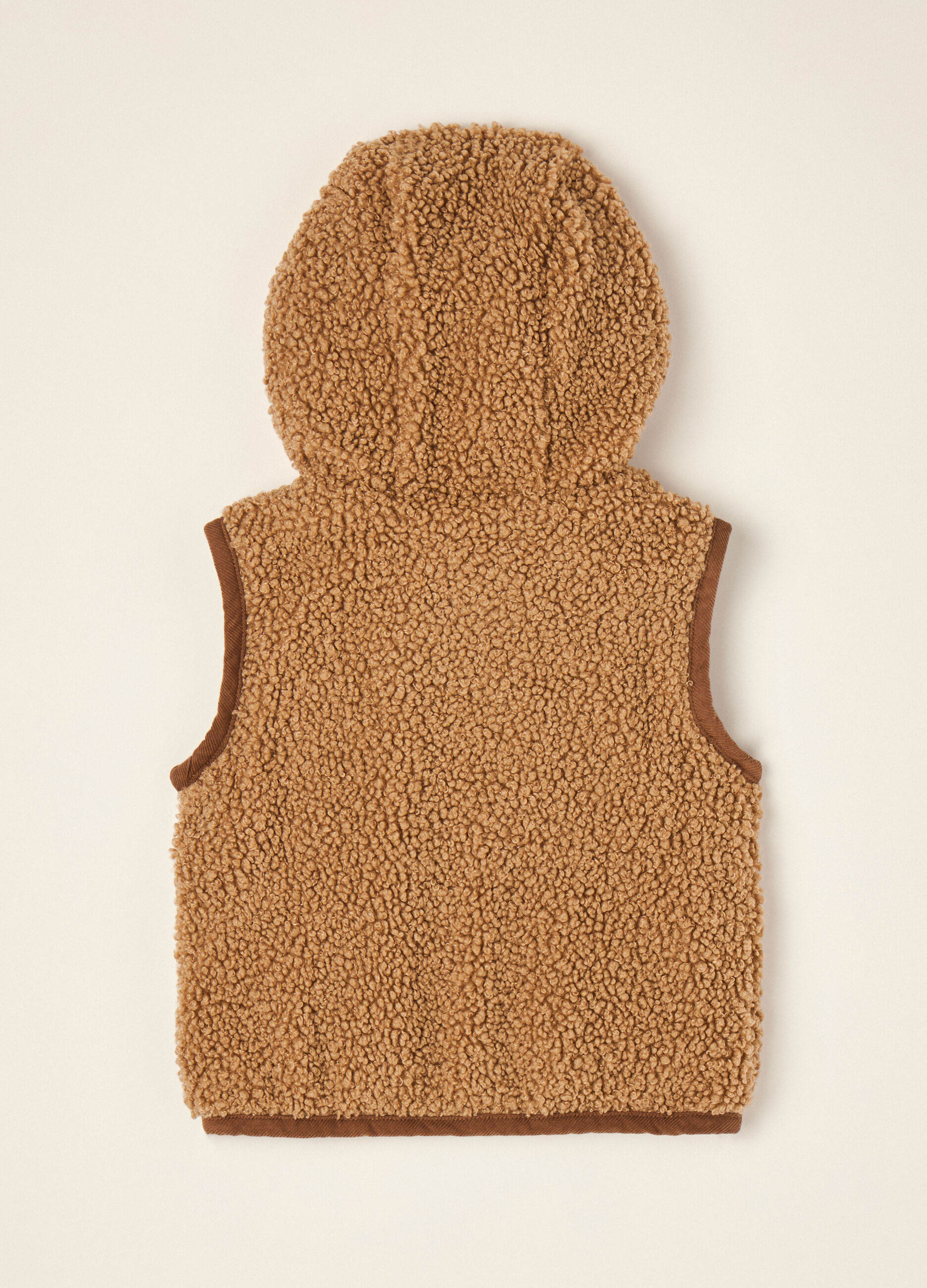 Brown teddy-effect hooded gilet