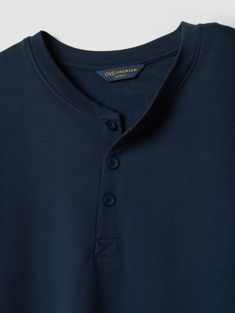 Blue pure cotton pyjamas with Henley neckline_6