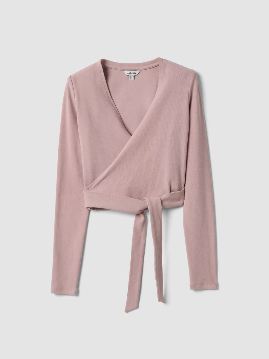 Pink ribbed stretch-cotton wrap top ALTAVIA STUDIO_5