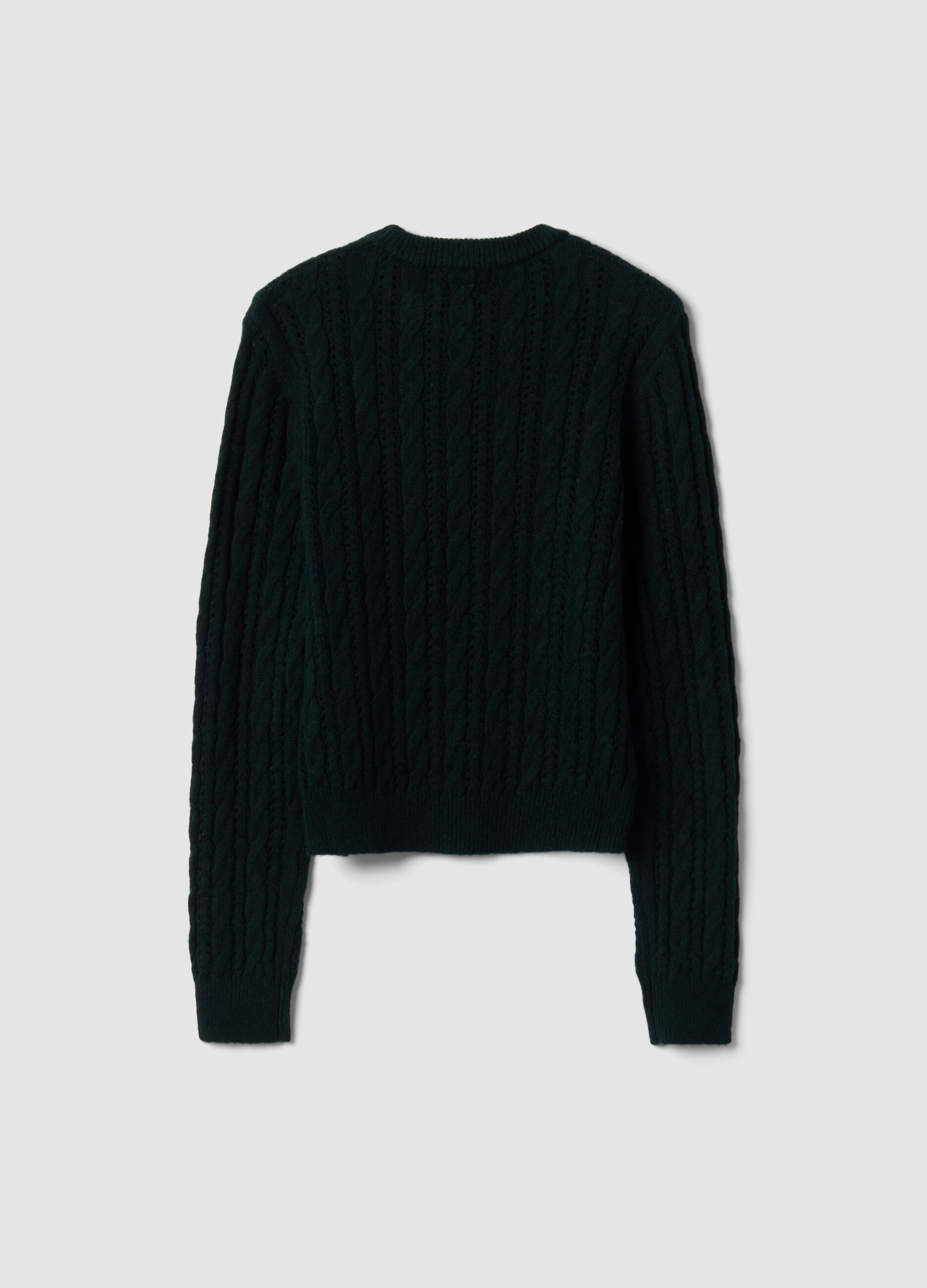 Green crew-neck cable-knit wool-blend jumper, regular fit