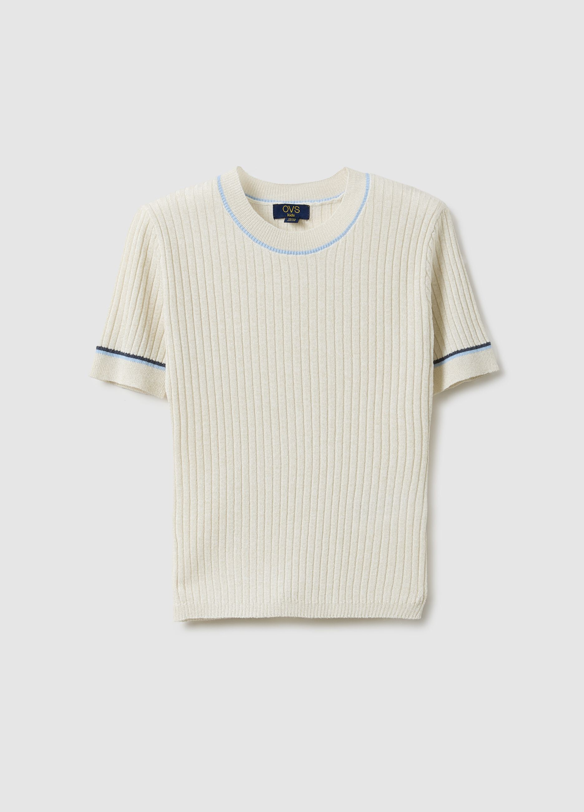Girls' beige striped slim fit T-shirt
