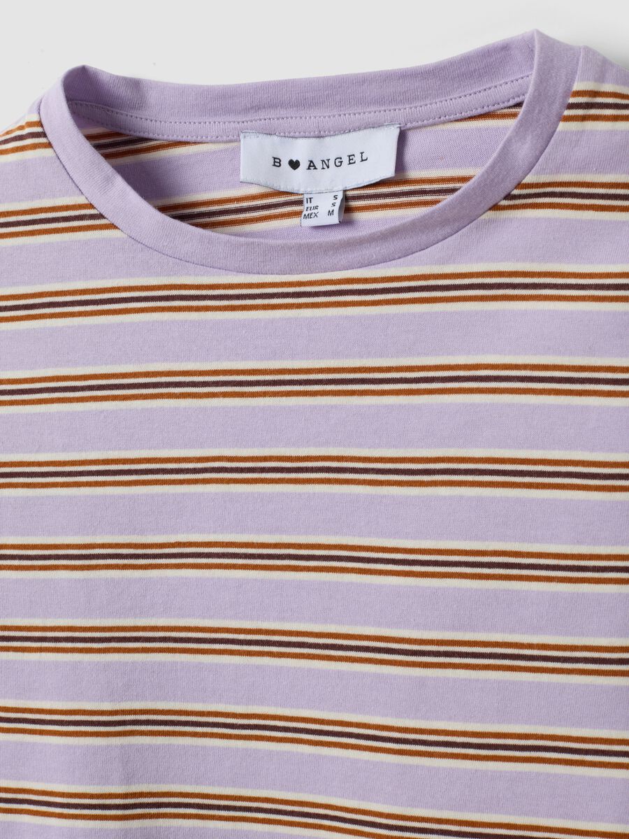 Purple striped pure cotton cropped T-shirt with print_1