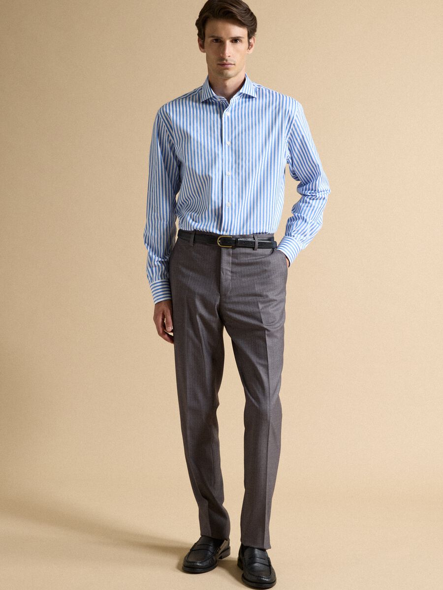 Blue and white striped pure cotton regular-fit shirt_2