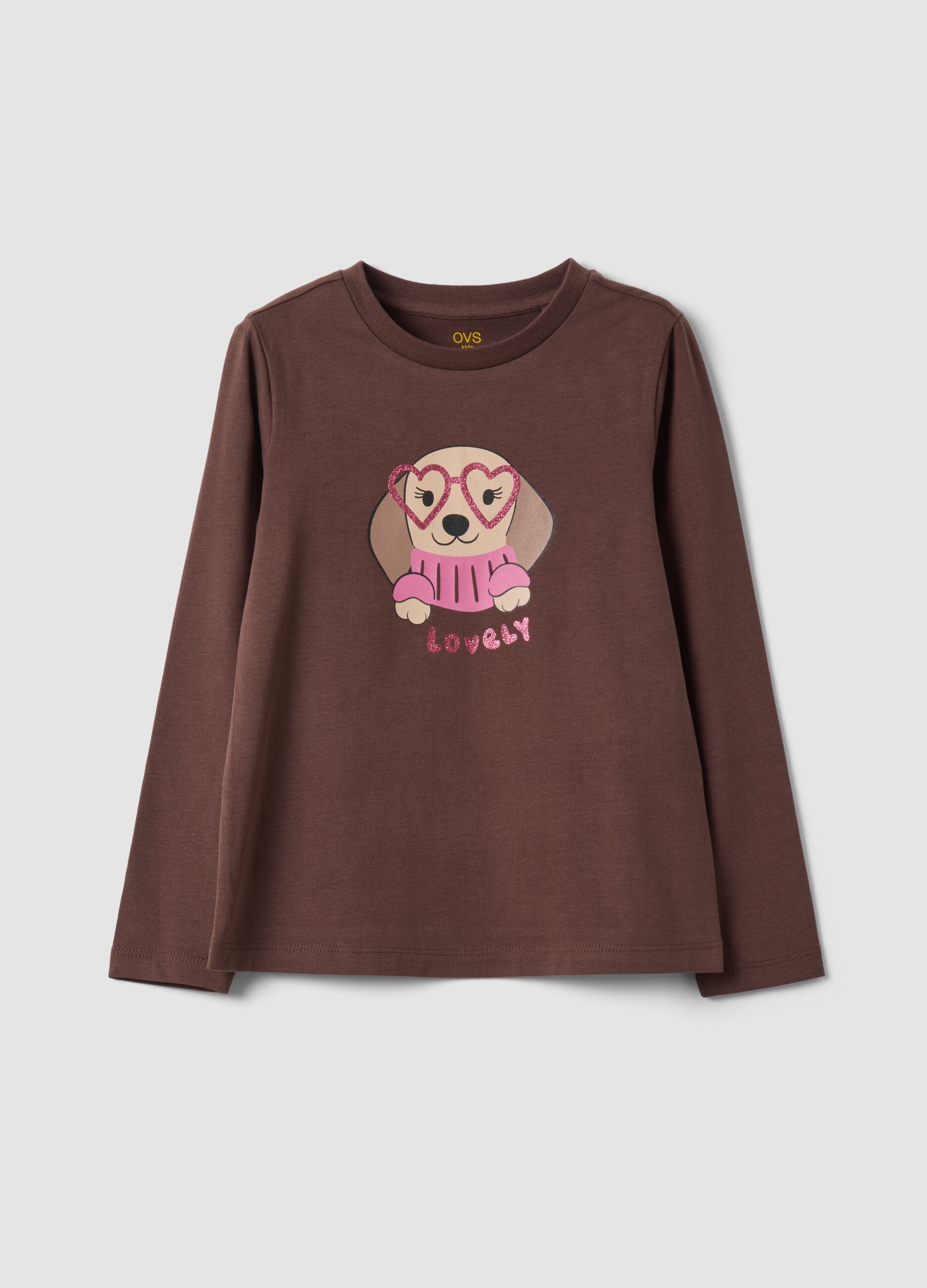 T-shirt marrone in cotone organico elasticizzato girocollo