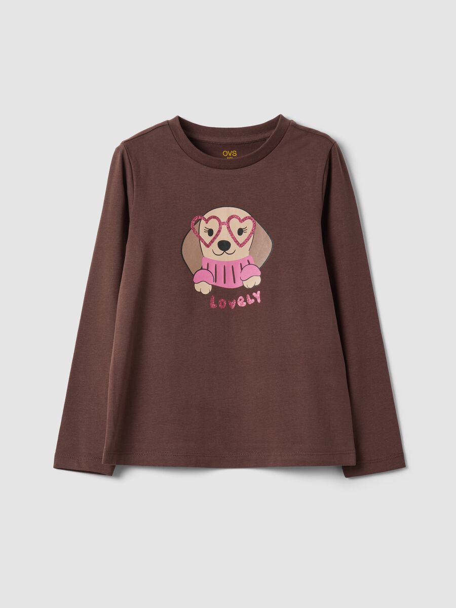 T-shirt marrone in cotone organico elasticizzato girocollo_0