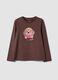 T-shirt marrone in cotone organico elasticizzato girocollo_0
