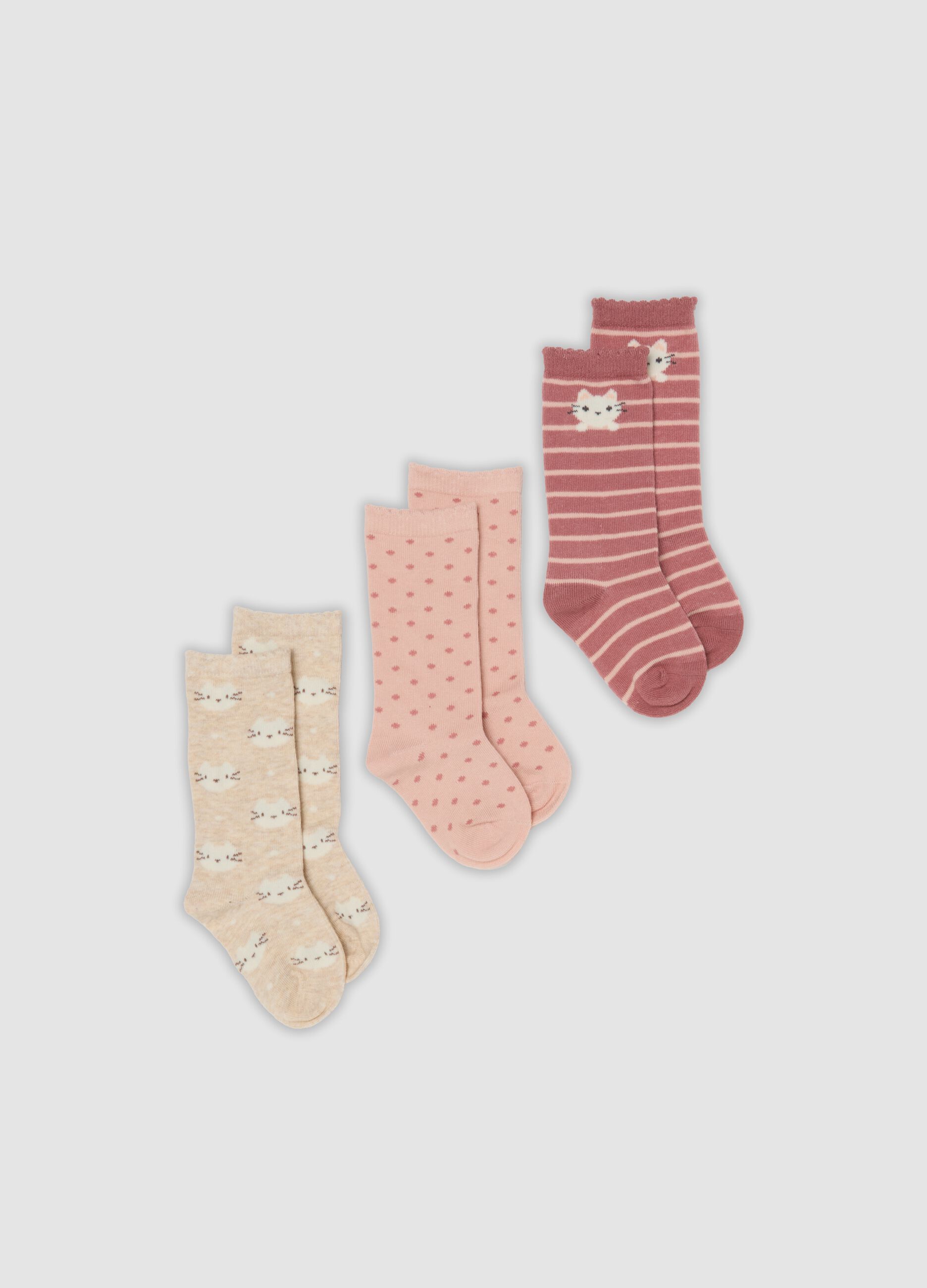 Tripack di calze lunghe rosa in cotone organico elasticizzato