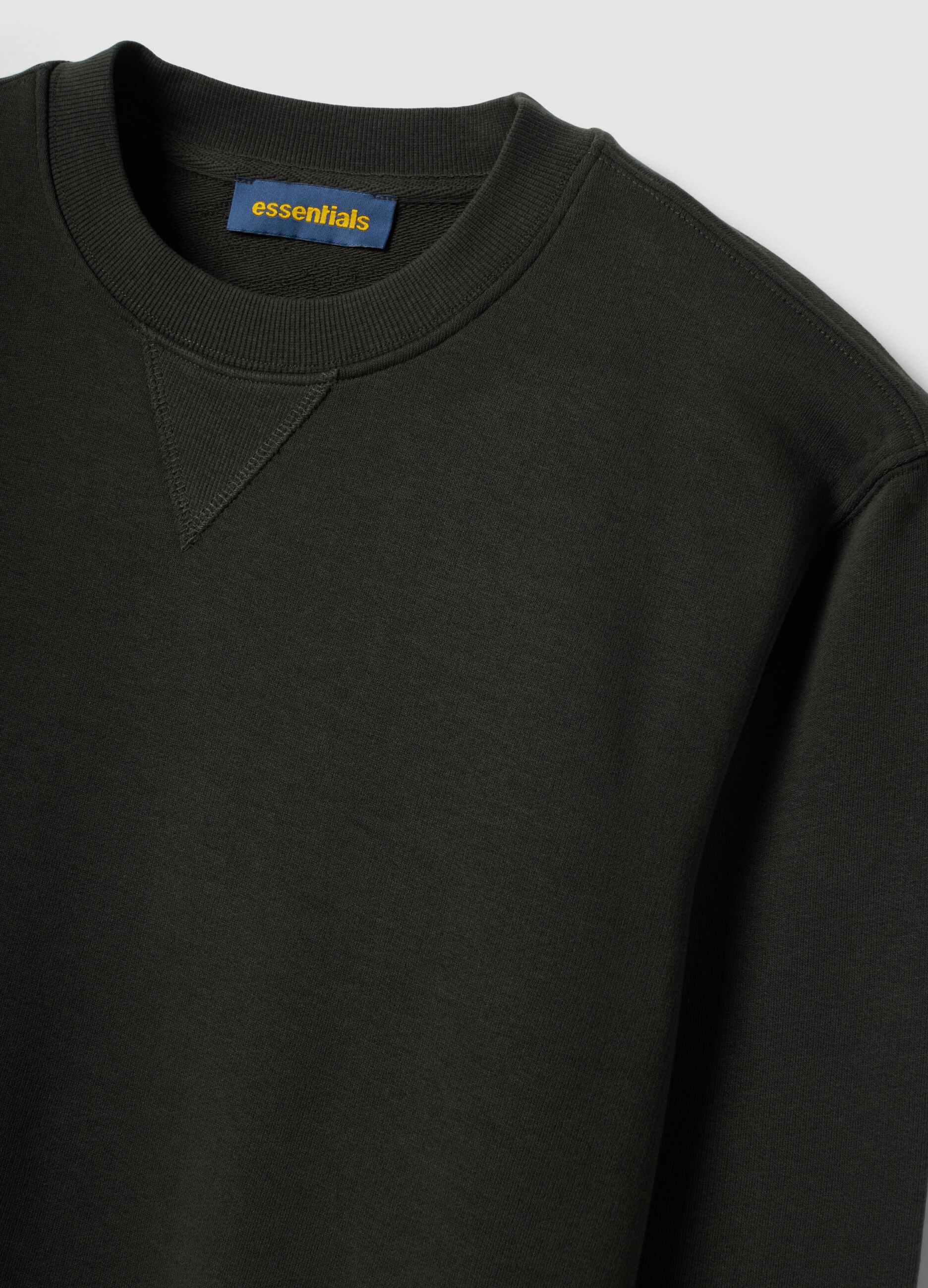 Black crew-neck cotton-blend sweatshirt, regular fit