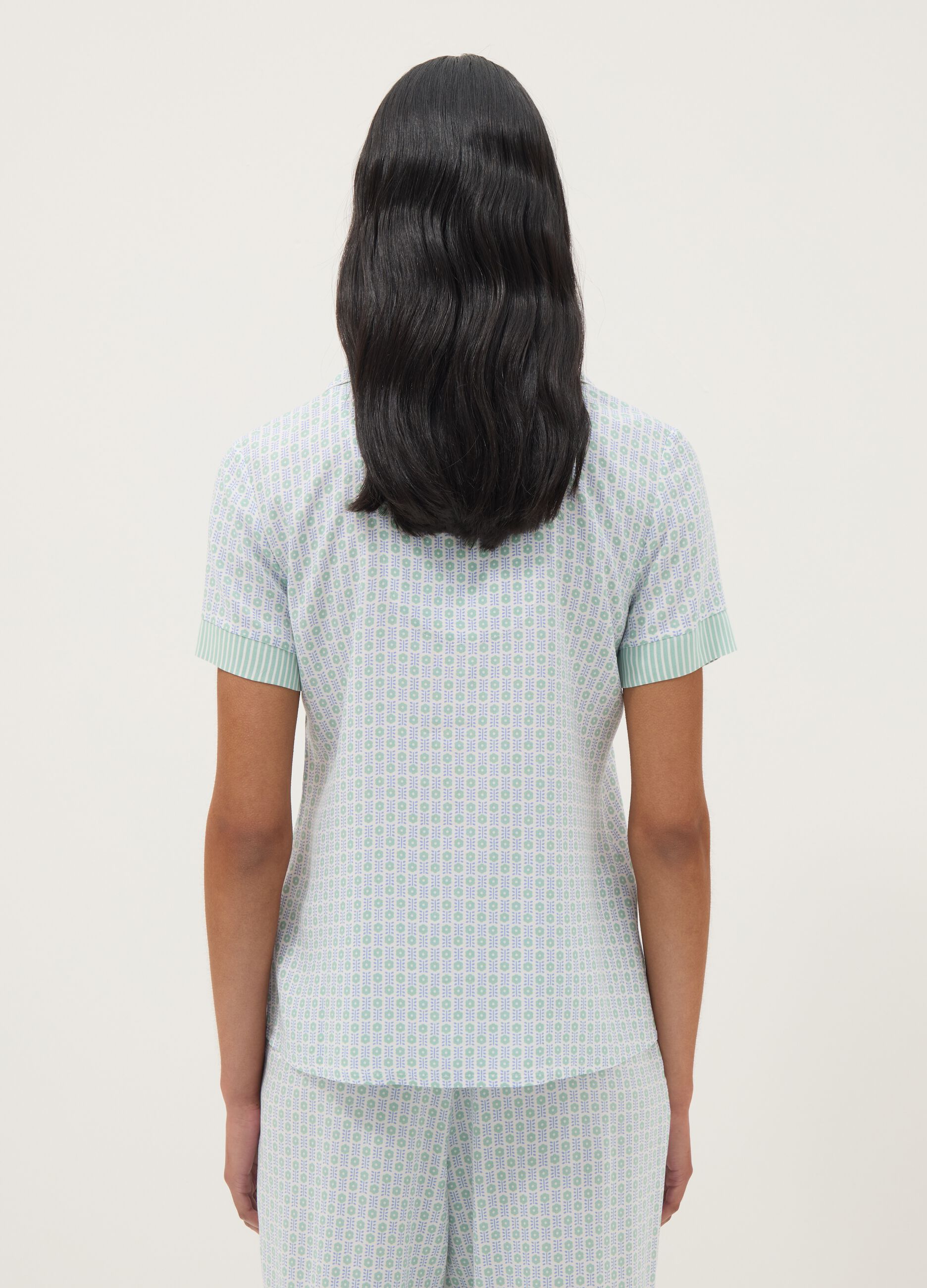 Multicolour pure viscose pyjama shirt, regular fit with design