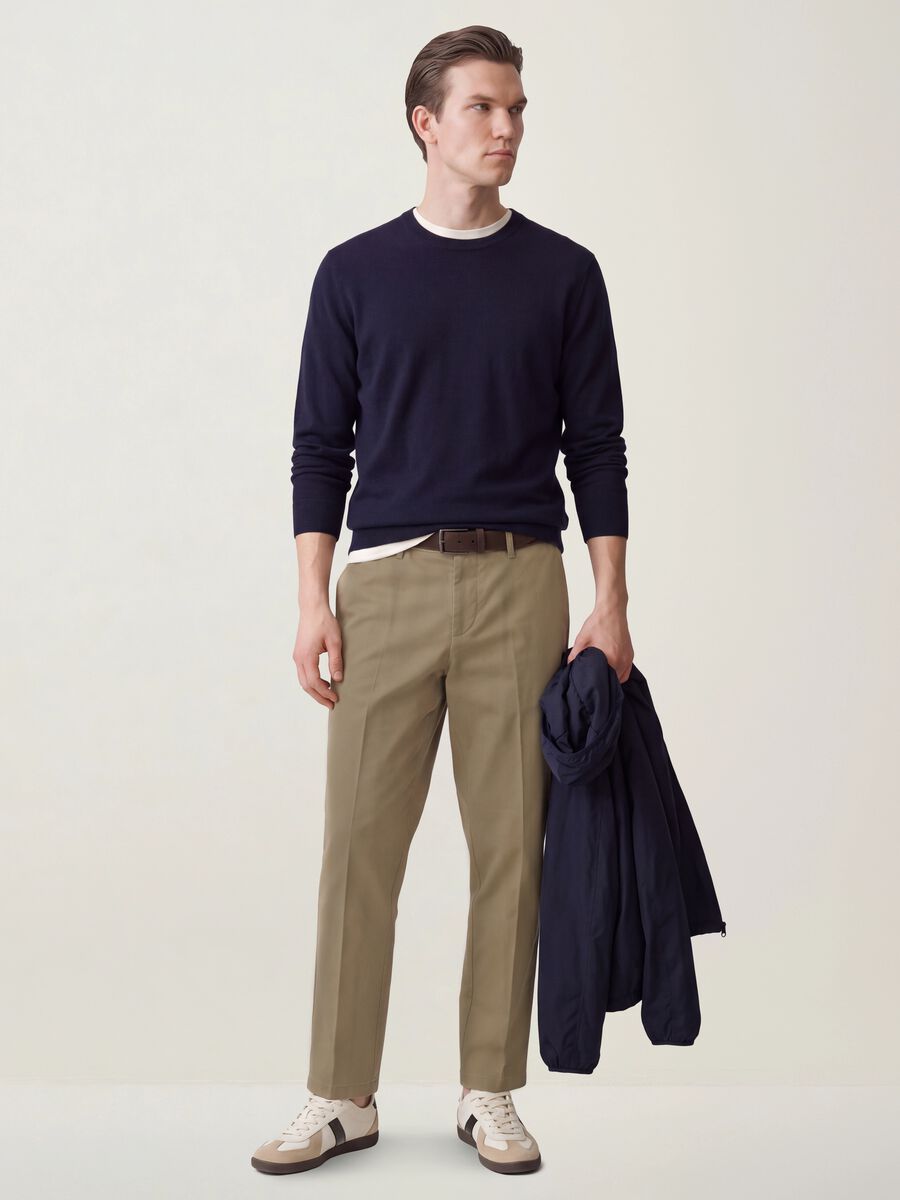 Maglia blu in misto cotone e cashmere girocollo_1