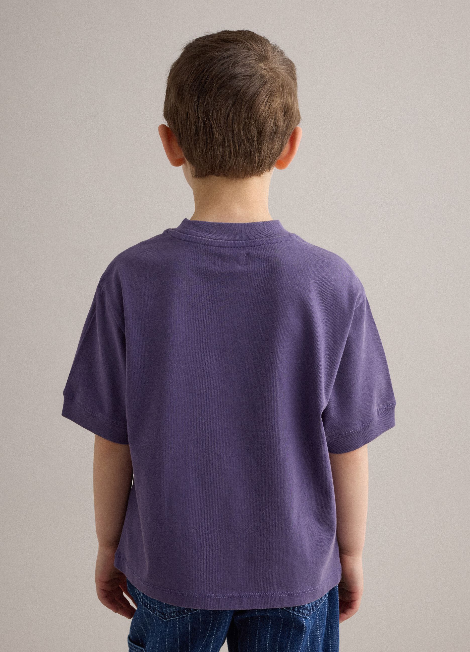 Children's purple pure cotton T-shirt, regular fit with patch