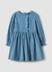 Blue pure cotton ribbed dress with floral print_0