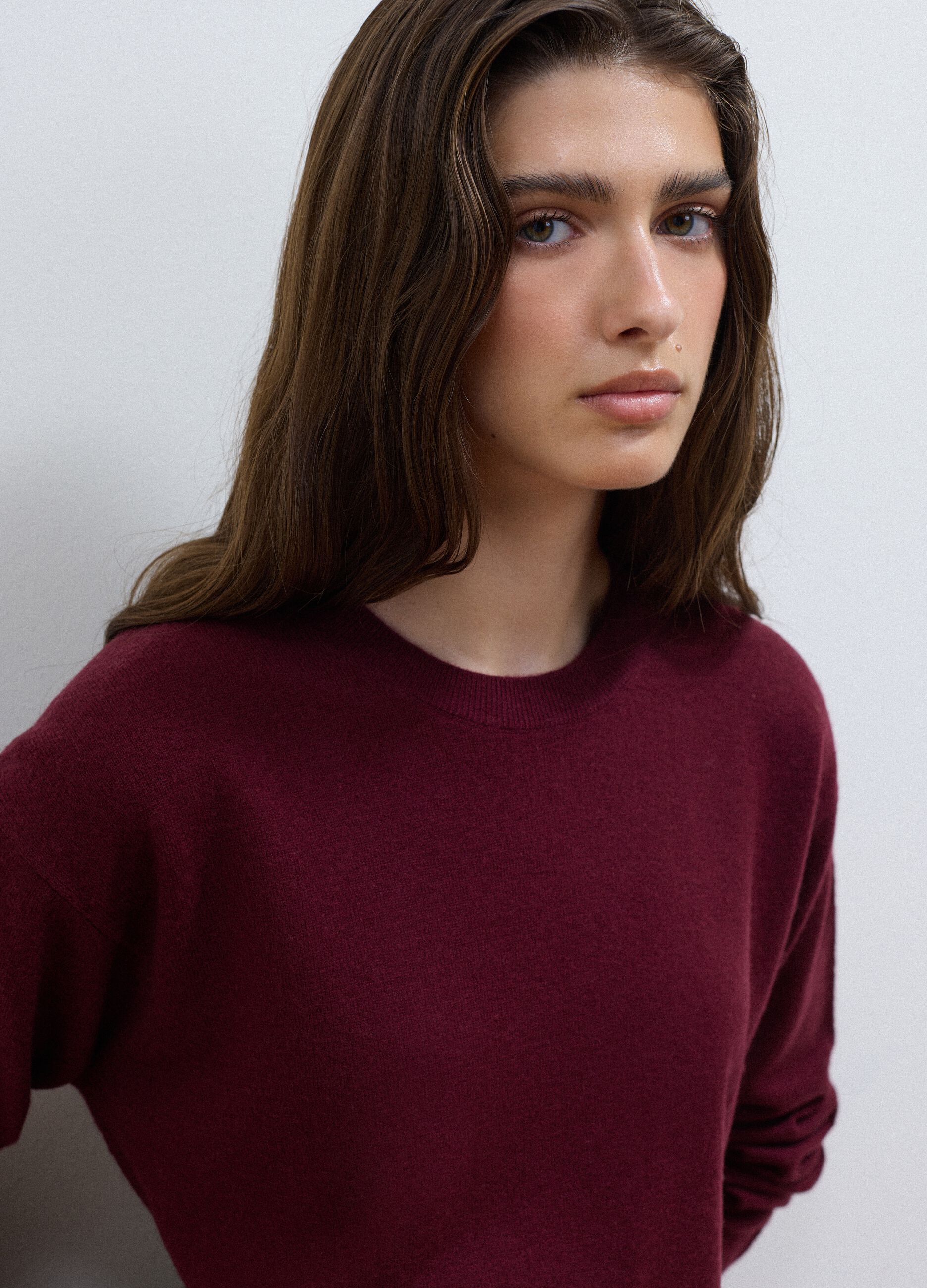 Purple pure wool crew-neck jumper in an oversized fit