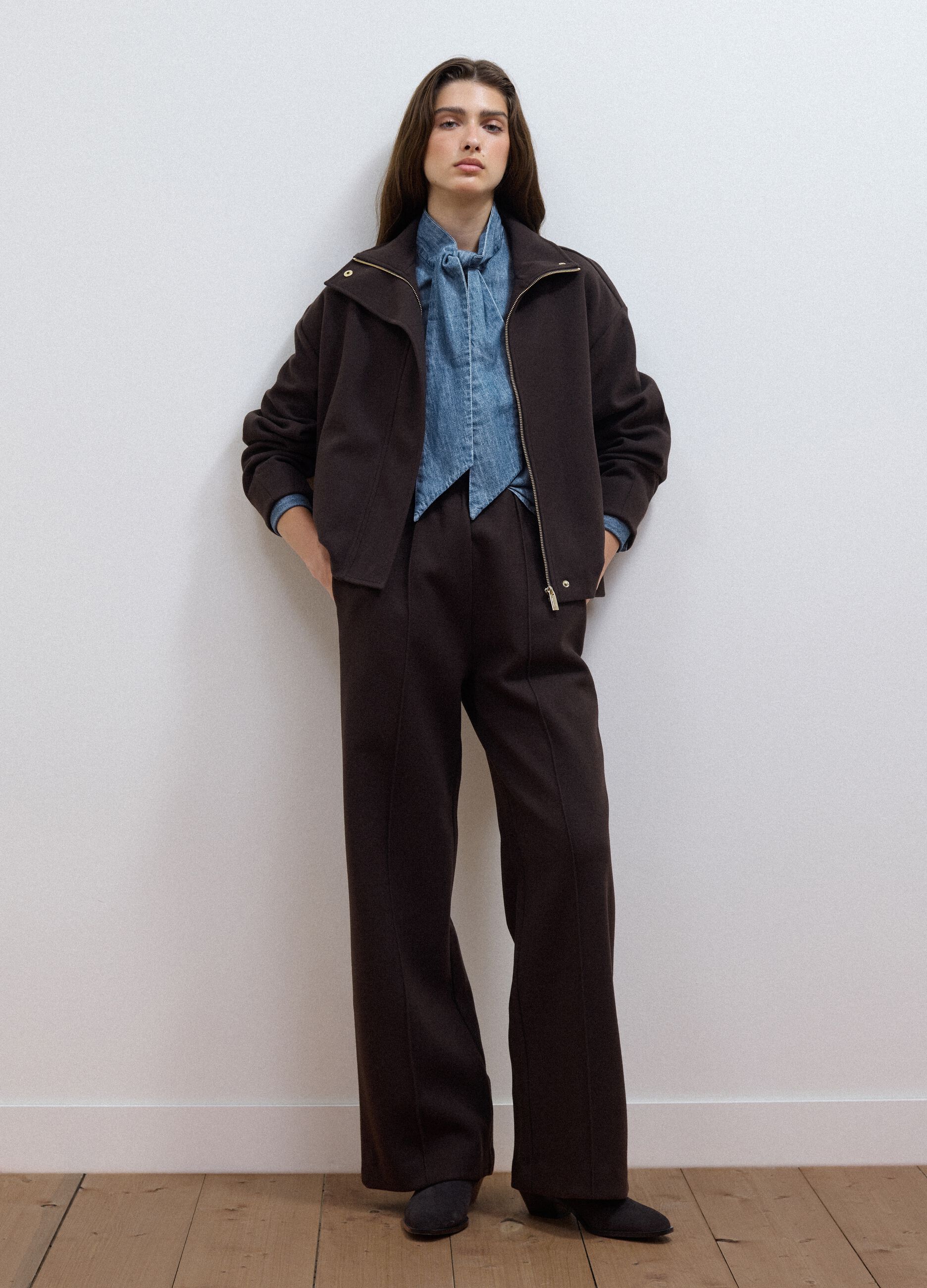 Giacca marrone in misto viscosa regular fit