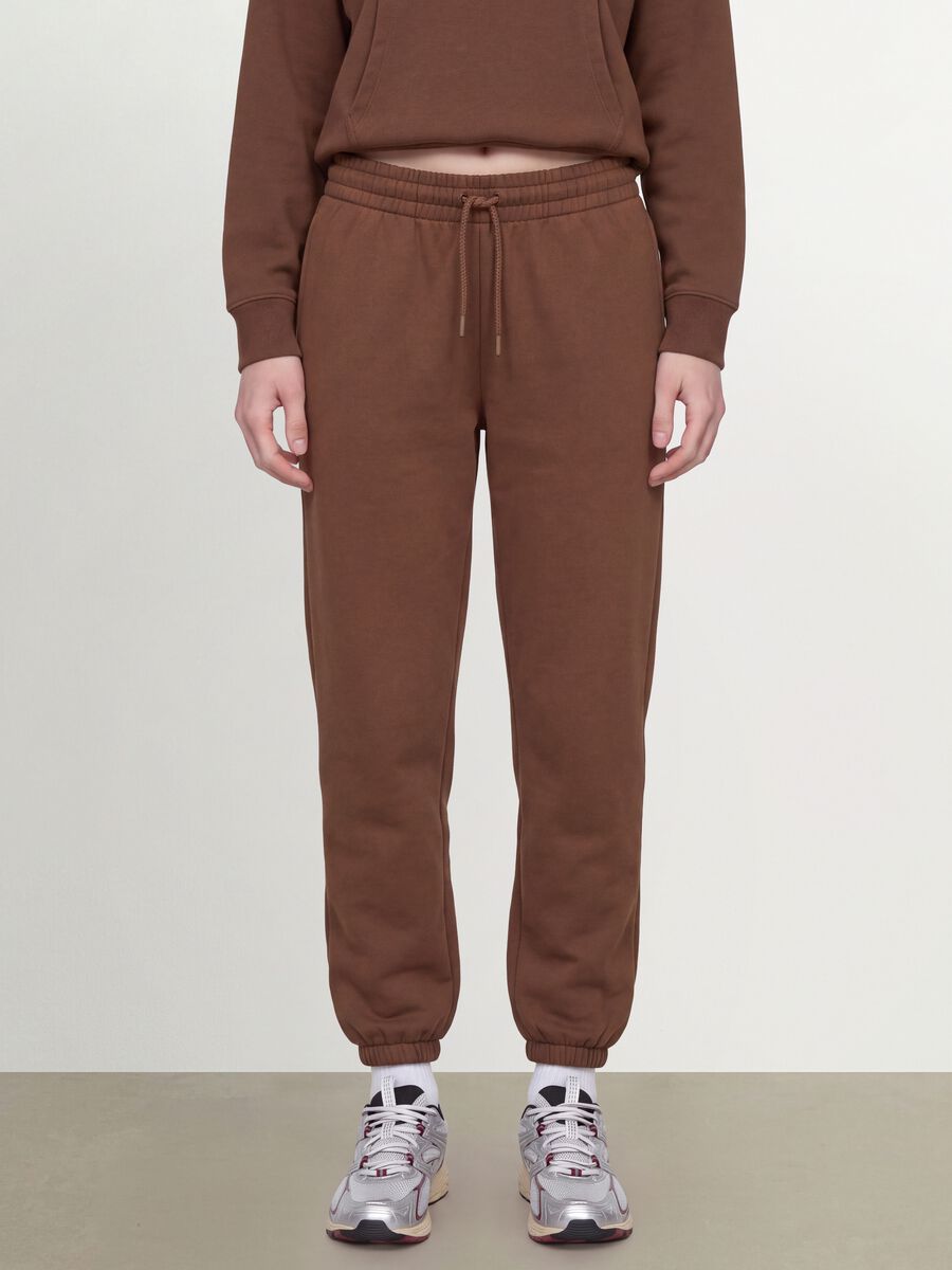Brown cotton-blend jogger trousers with elasticated waist, regular fit_1