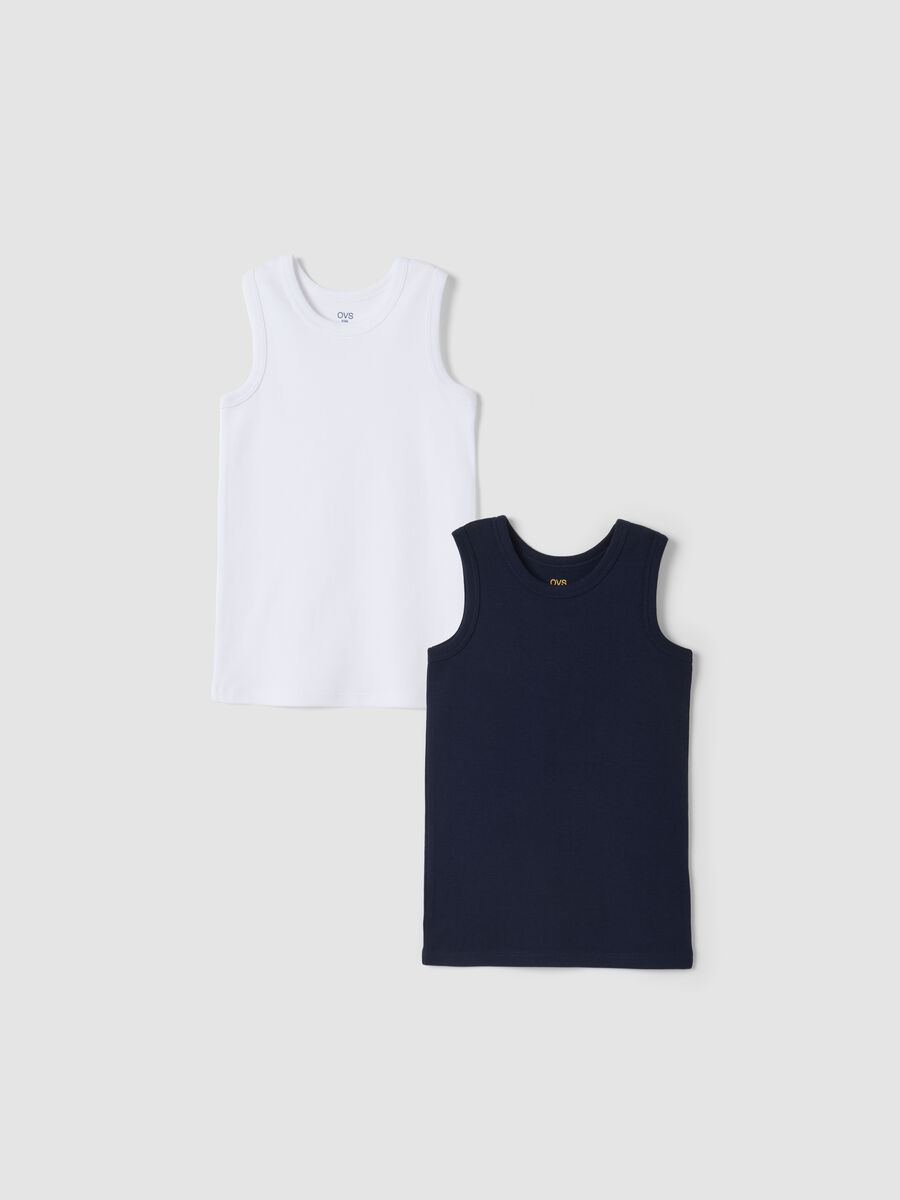 2-pack boys&rsquo; white and blue organic cotton tank tops with crew neck_0