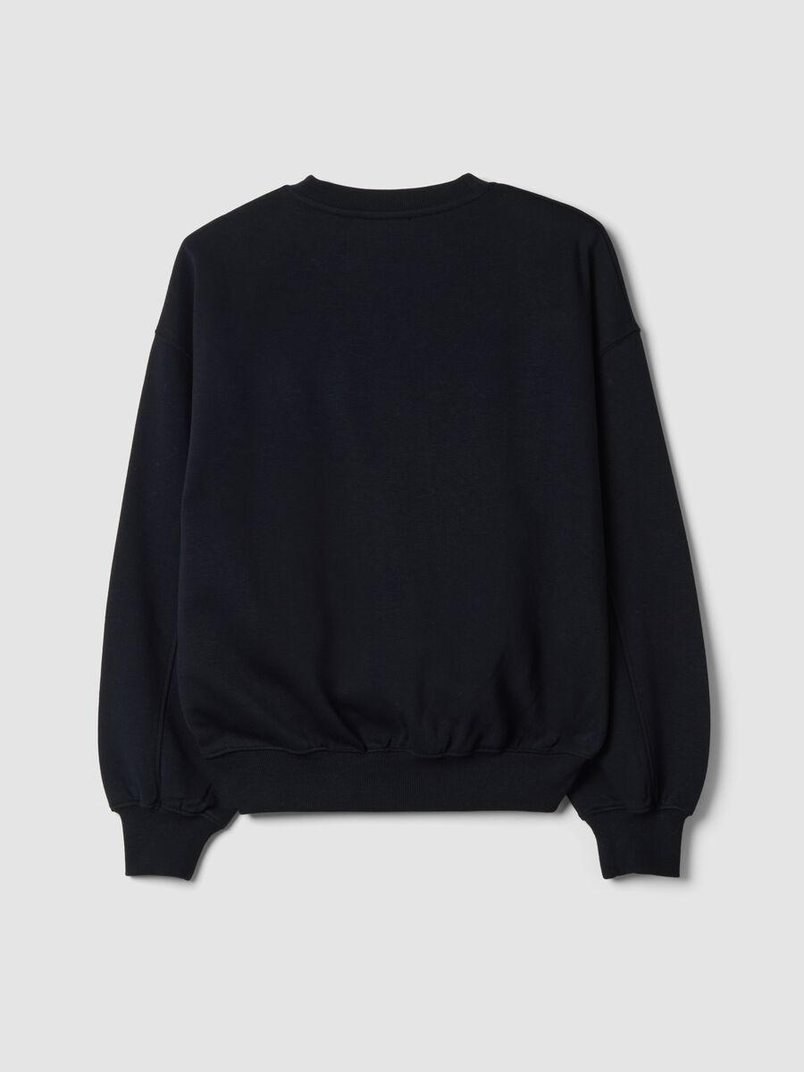 Black crew-neck sweatshirt in cotton-viscose blend fleece, regular fit_2