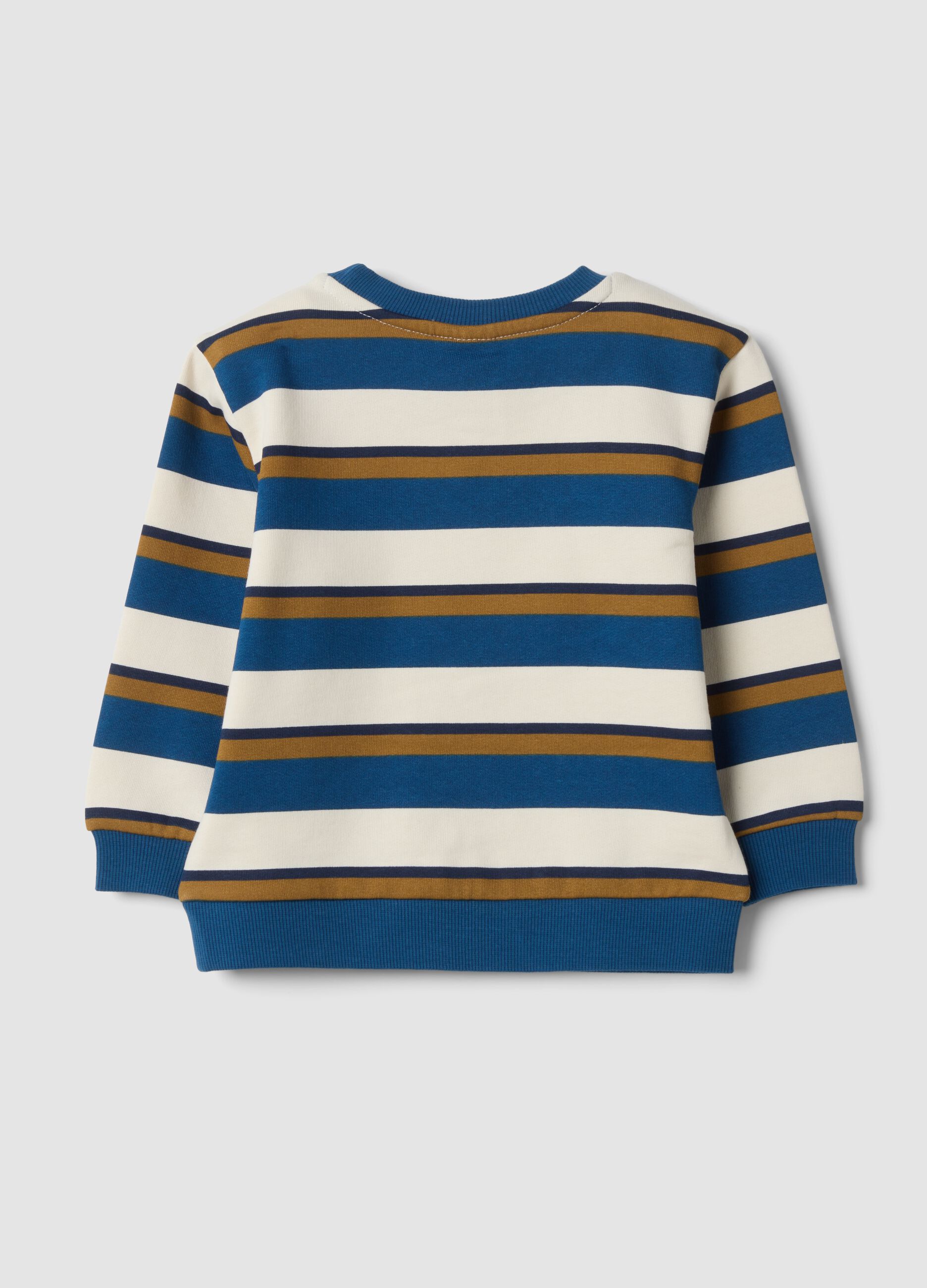 Ivory, navy and tobacco-brown pure cotton crew-neck sweatshirt